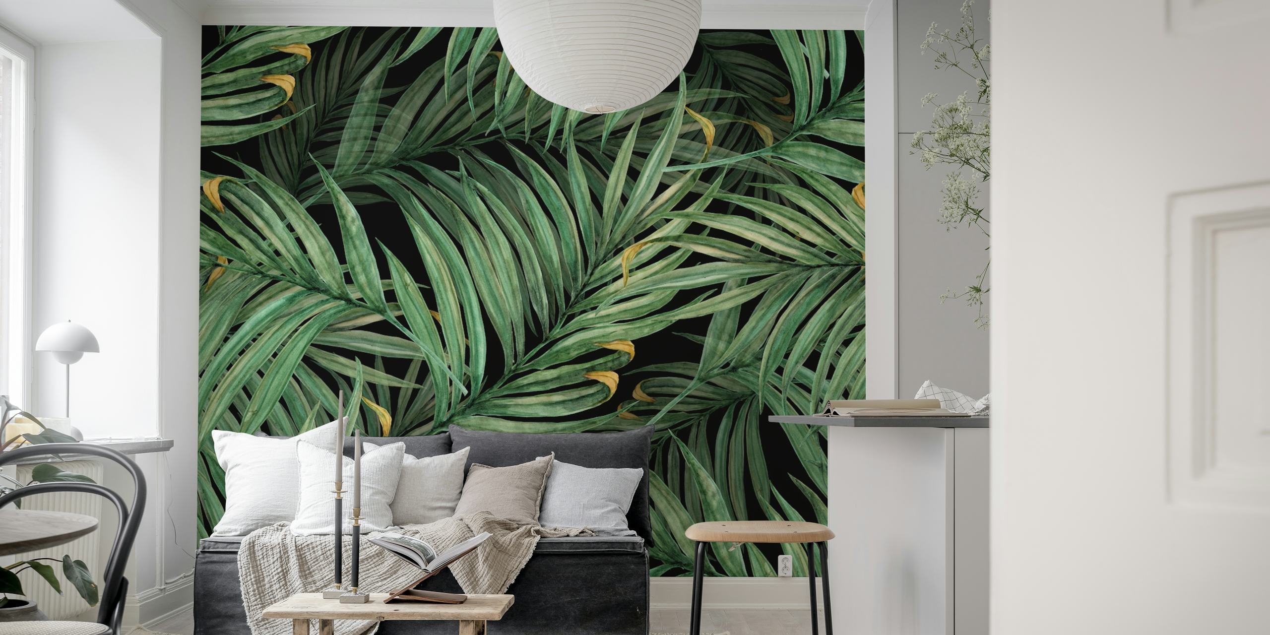 Palm leaves wallpaper on a black background