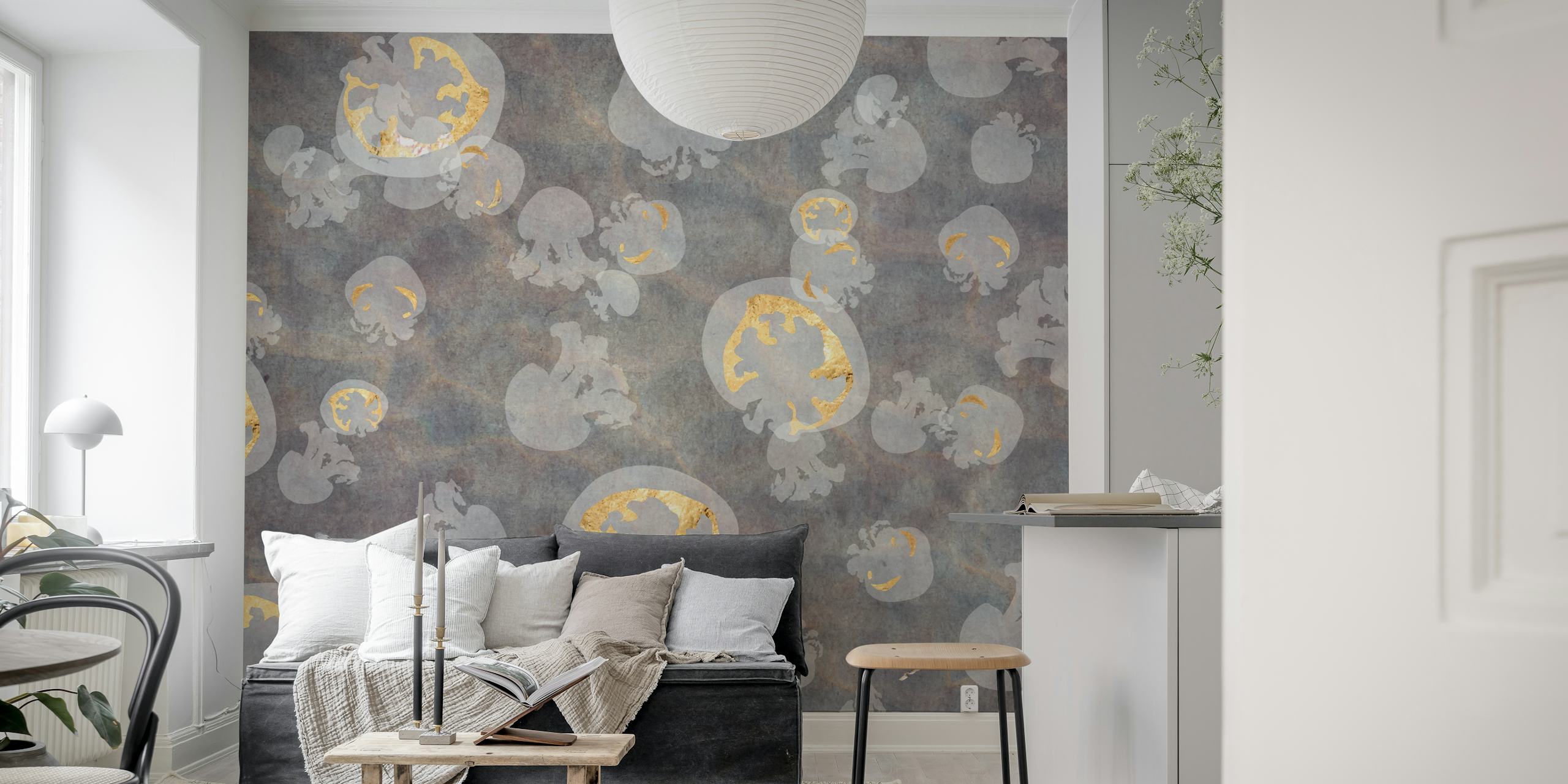 Papel pintado con patrón de Tidelands jellyfish en lavanda gris