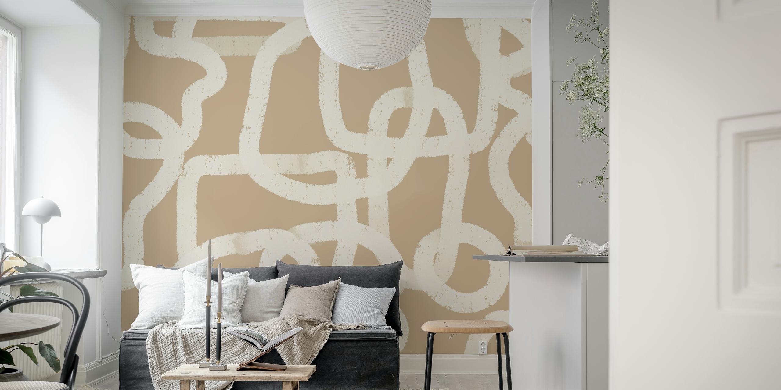 Geometric Doodles Beige and White tapet i rummet