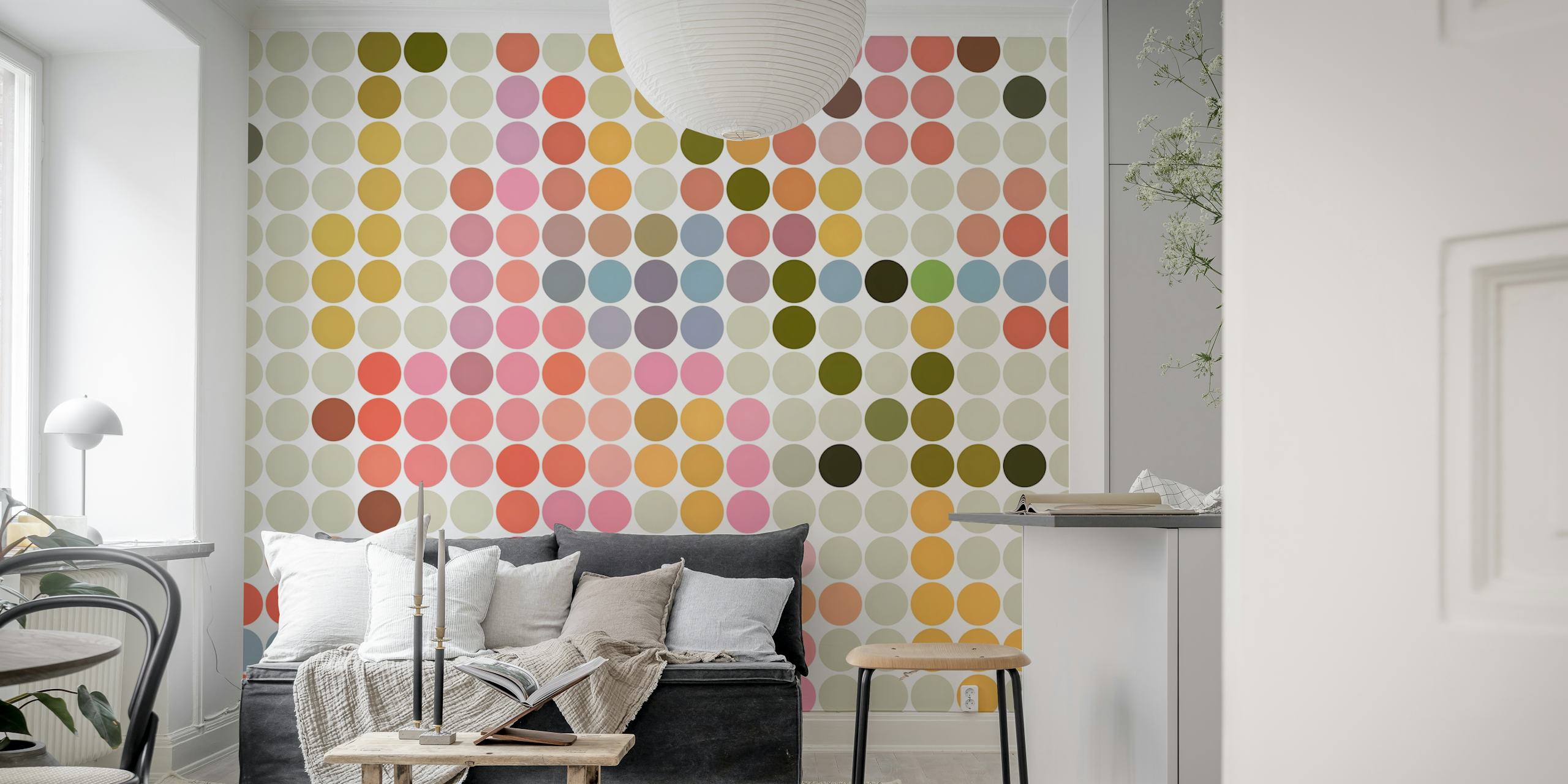 Colorful wallpaper design with dots in a room