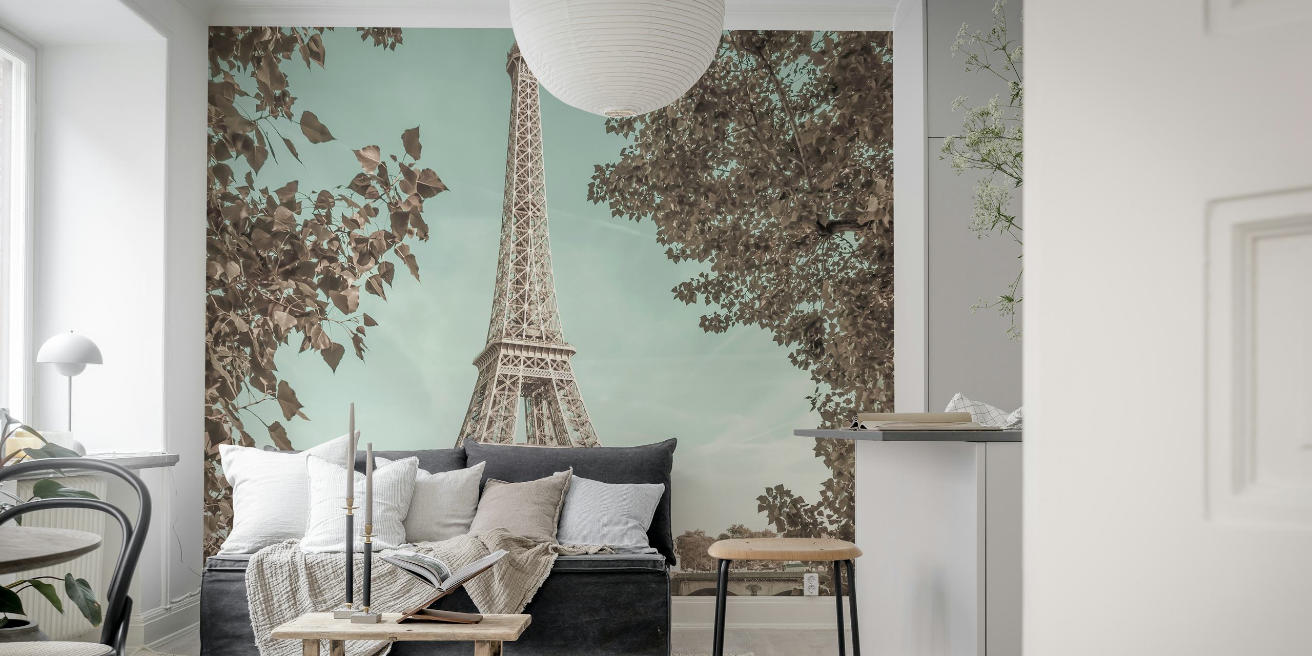Eiffel Tower and River in soft black and white wallpaper