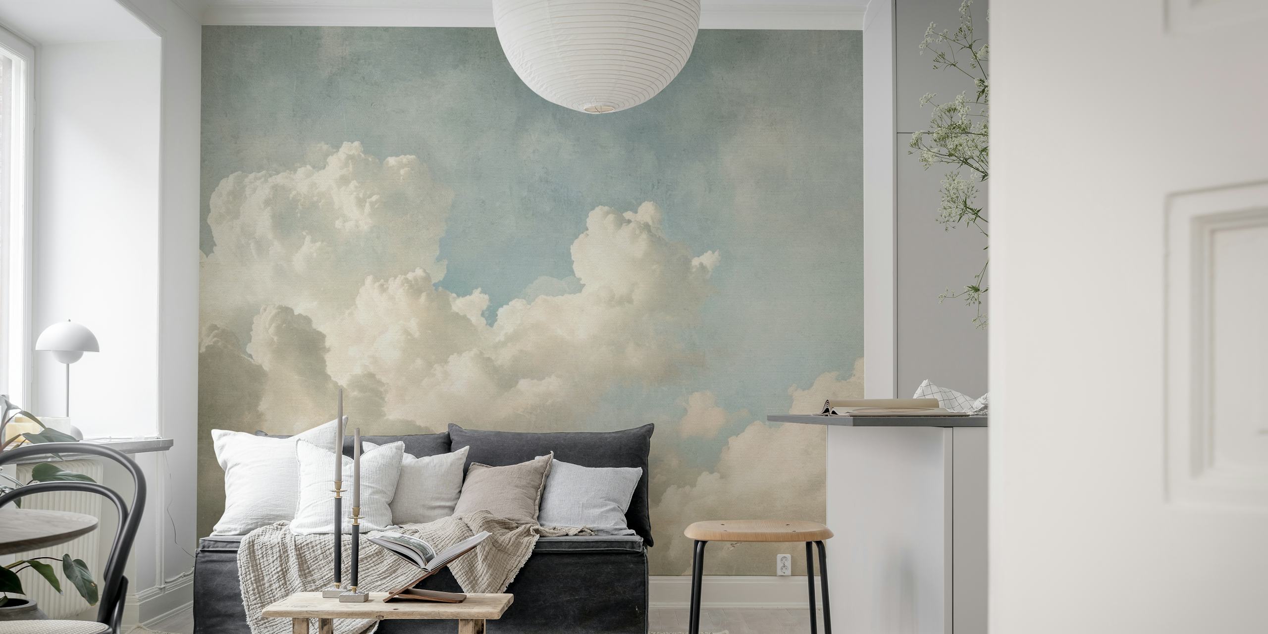 Cloud fresco dream texture wallpaper in a room