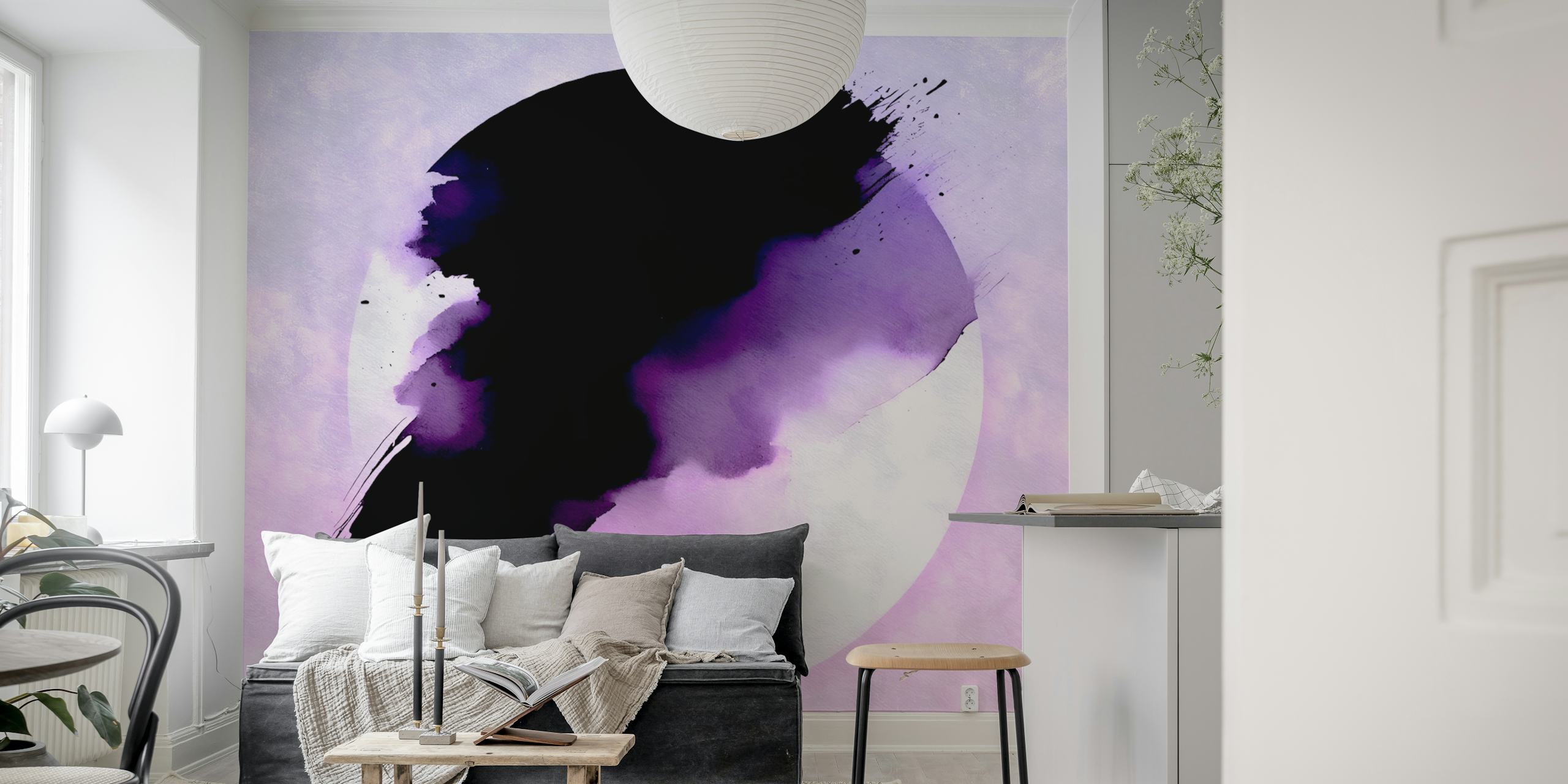 Purple watercolor splash and black circle abstract wallpaper