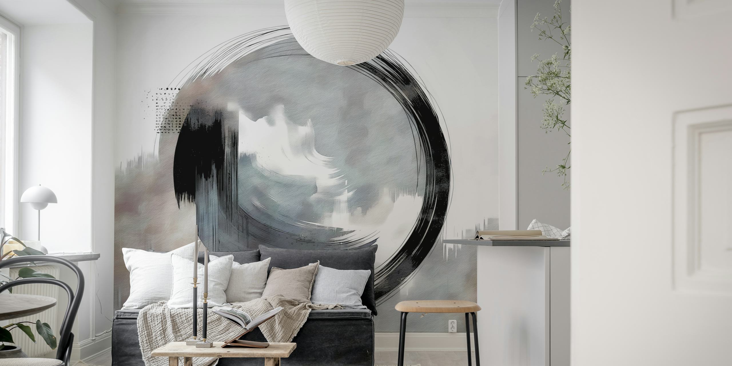 Wabi Sabi Enso Circle wallpaper in a room