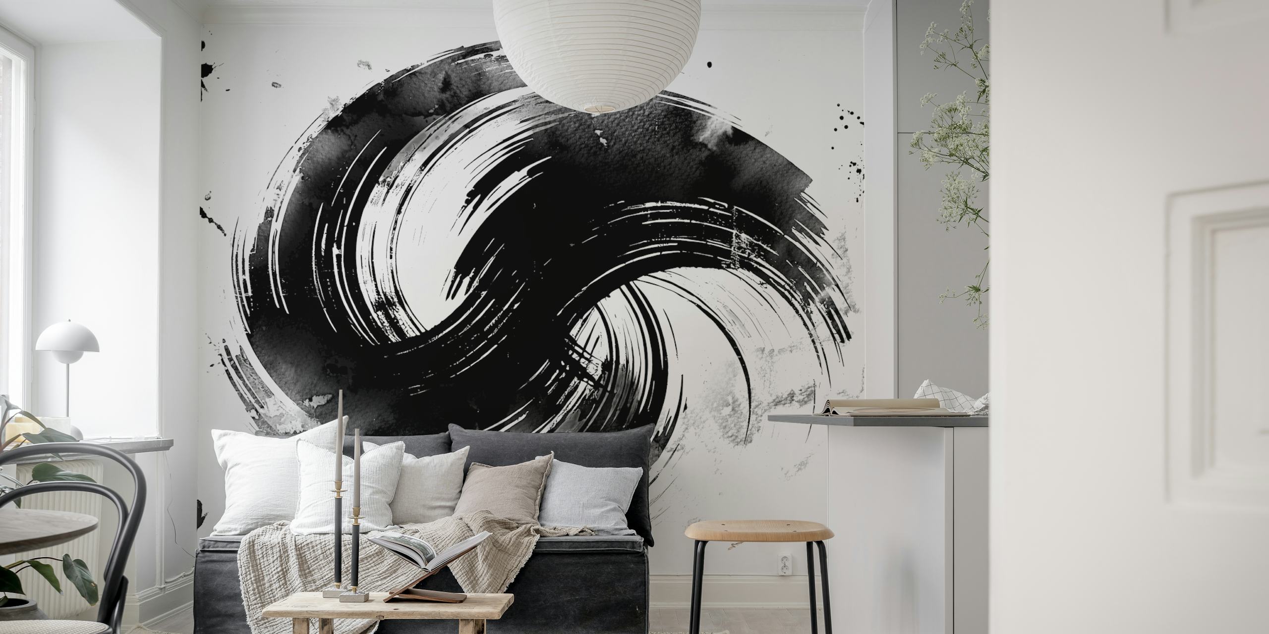 Abstract black and white brush strokes on wallpaper