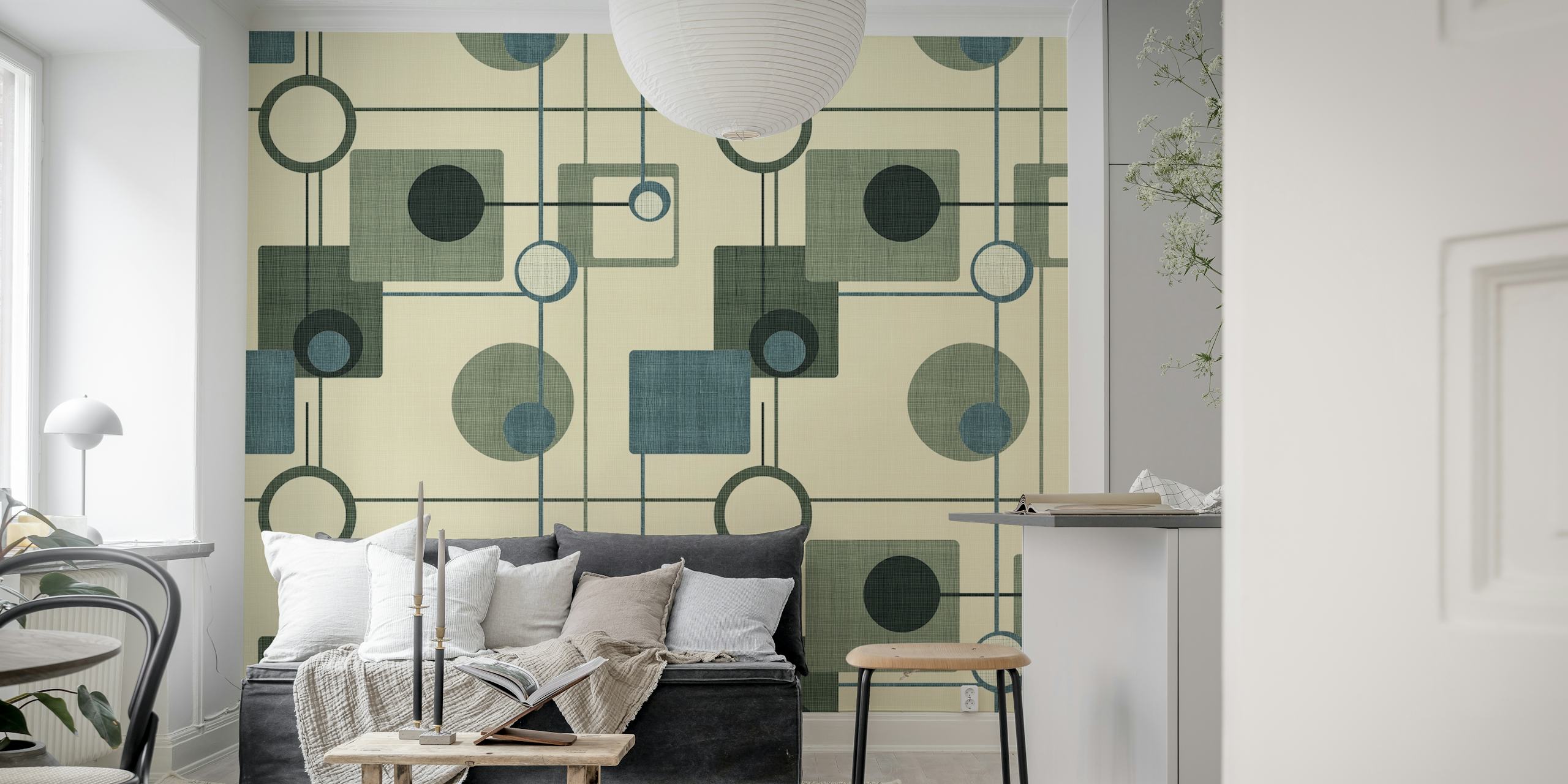 Mid-Century style motif wallpaper in a room