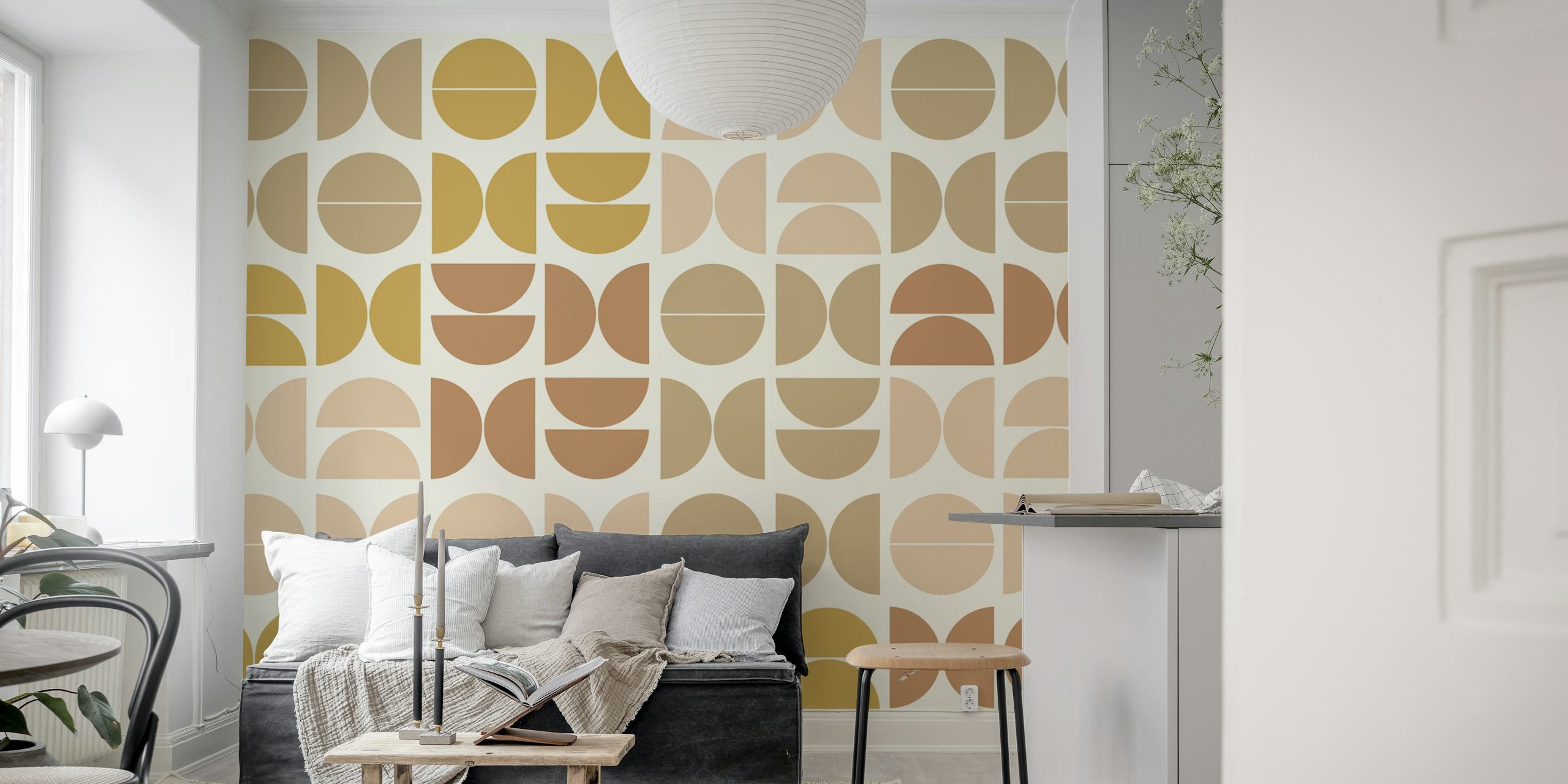 Geometric shapes in earthy tones: beige, brown, cream wallpaper