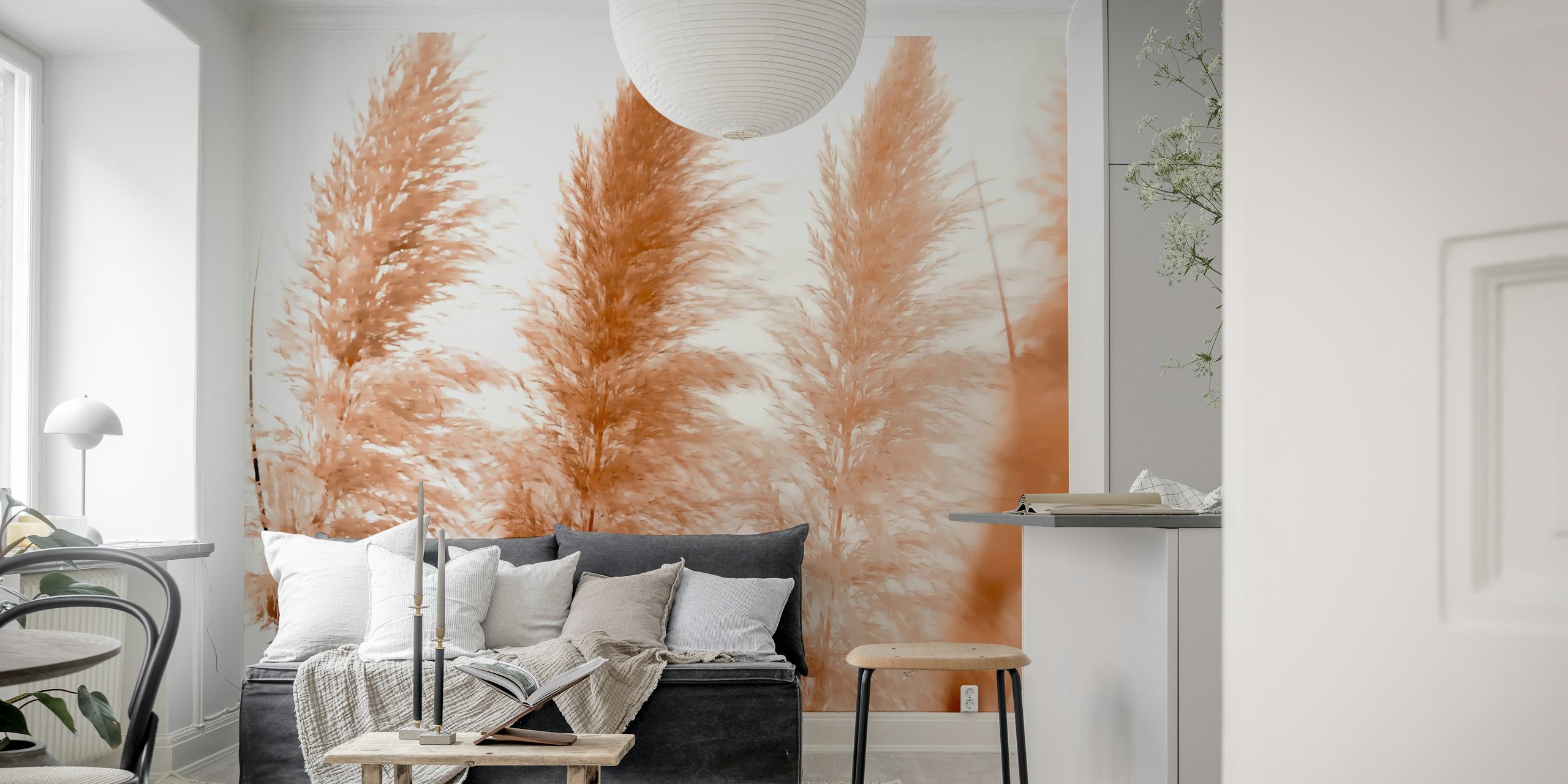 Pampas grass in warm tones wallpaper