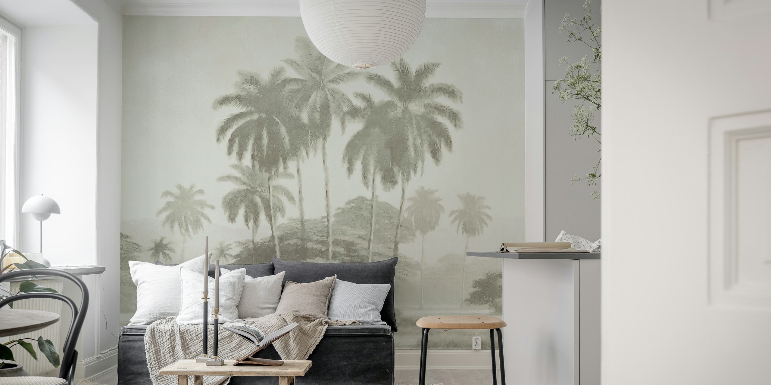Antique rainforest landscape wallpaper in a room