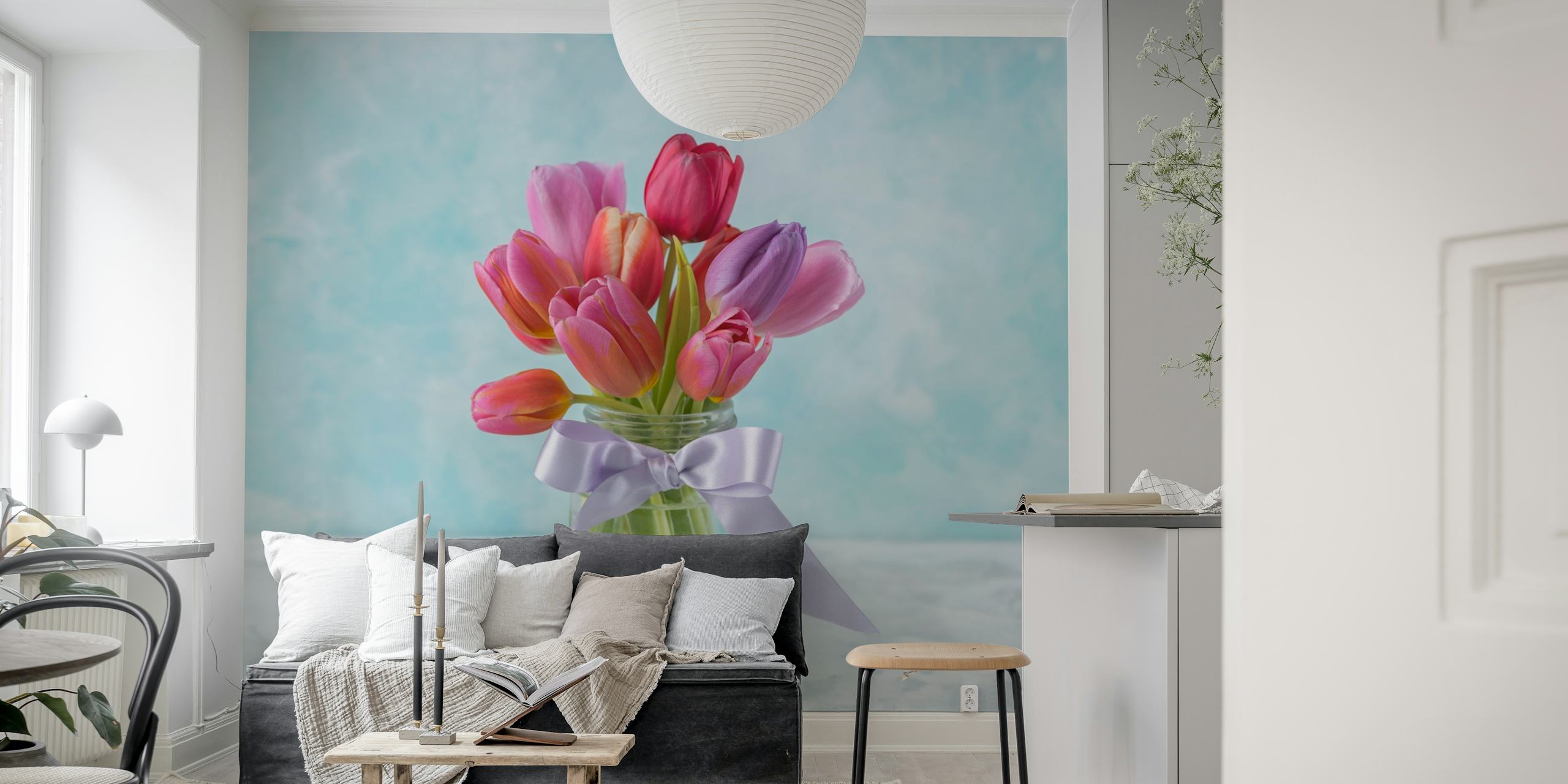 Elegant Tulips wallpaper in a room setting