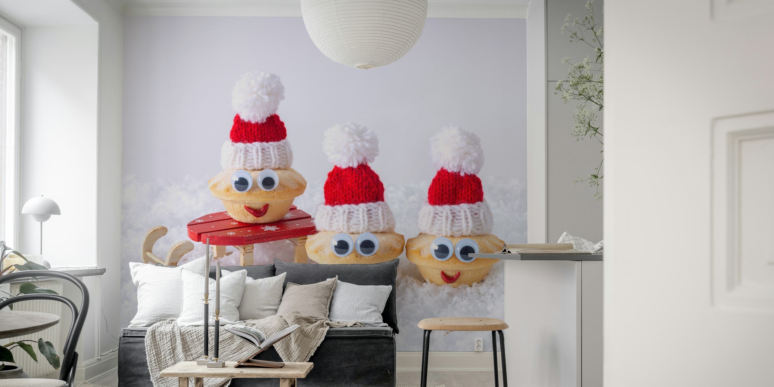 Mince pies with sledge wallpaper design