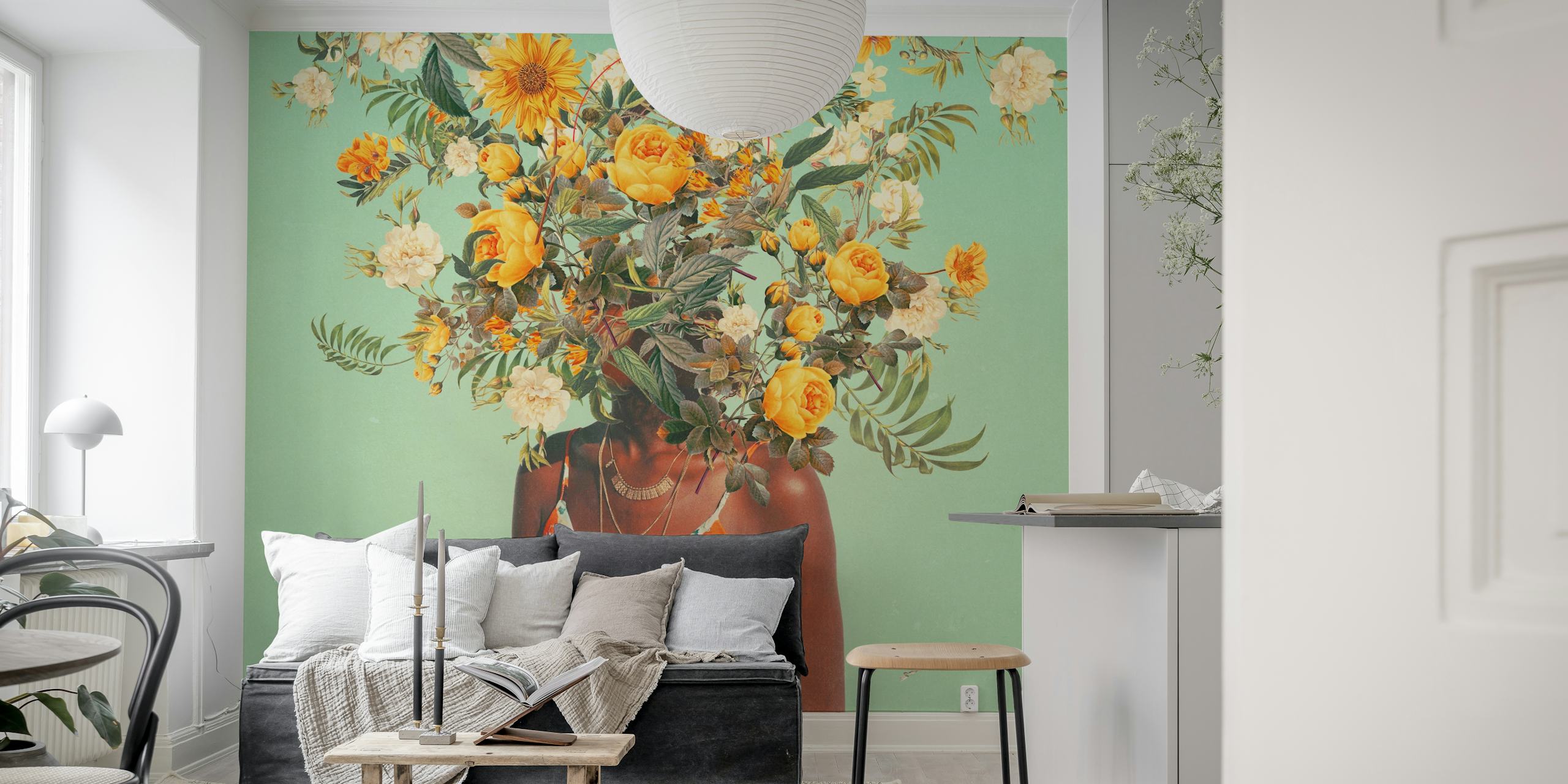 Blomster tapetdesign i et rom