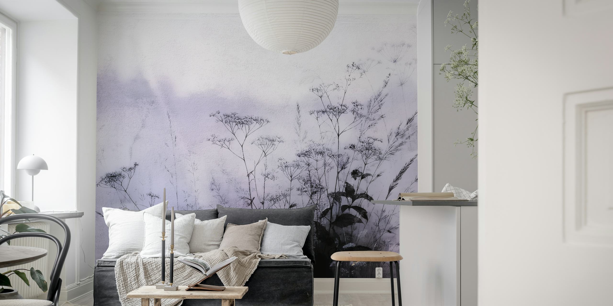 Delicate purple floral silhouettes against a soft background wallpaper