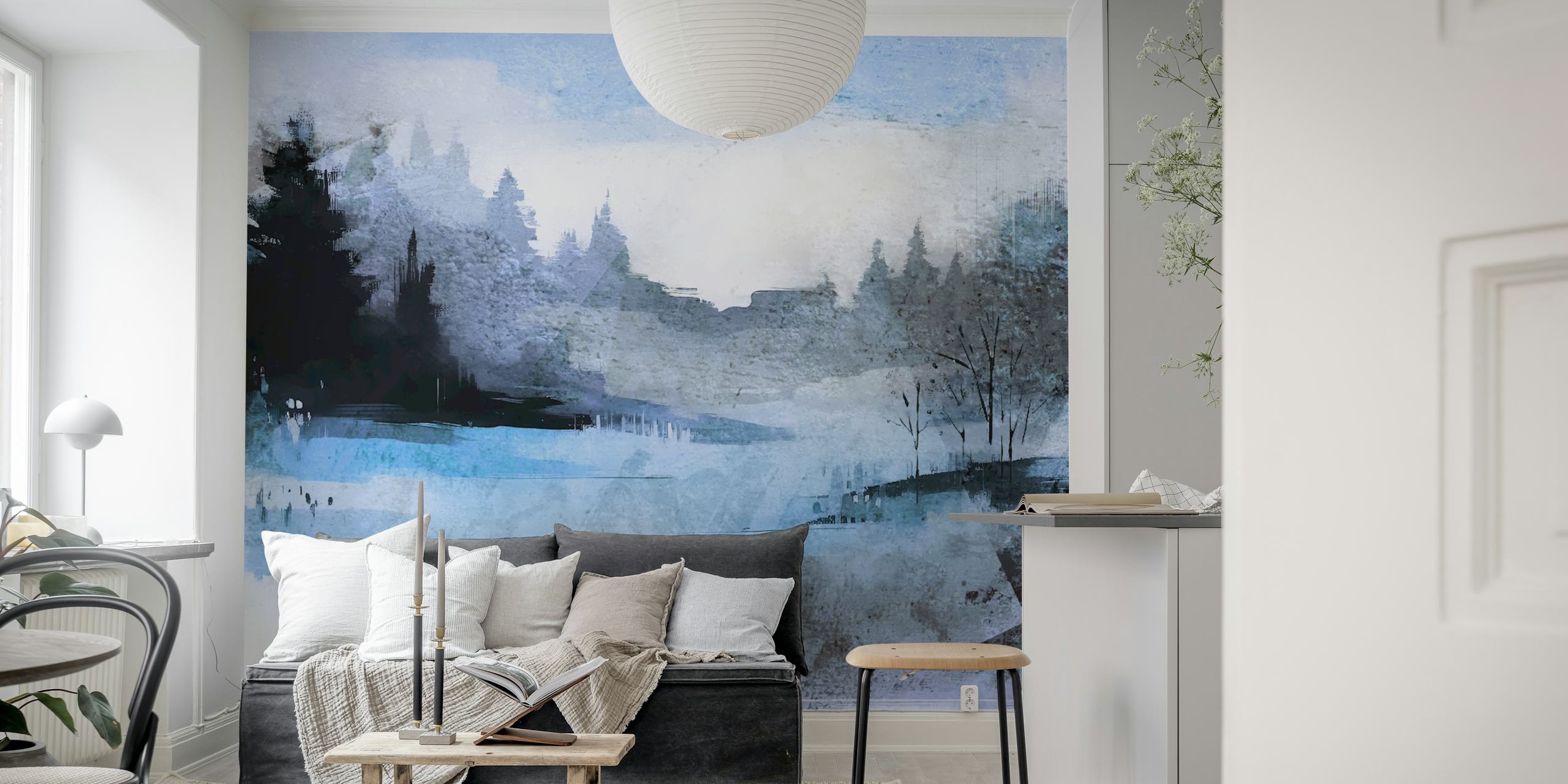 Abstract blue and gray forest landscape wallpaper