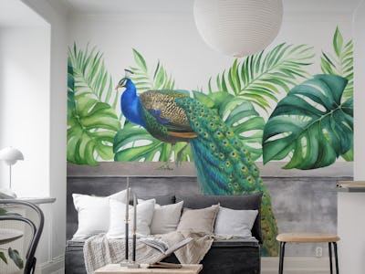 Urban Jungle Tropical Foliage With Peacock