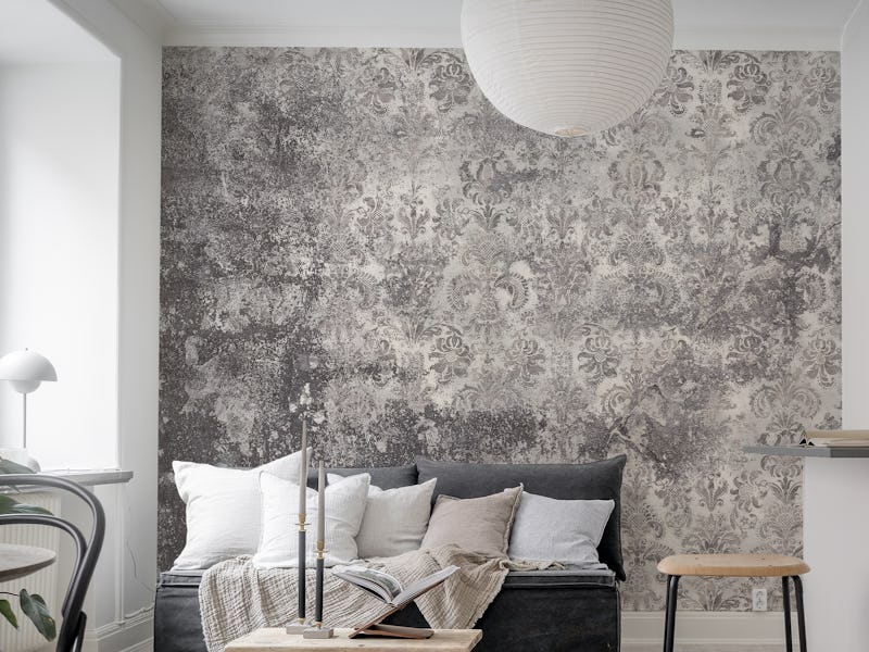 Grunge Damask Wall Grey