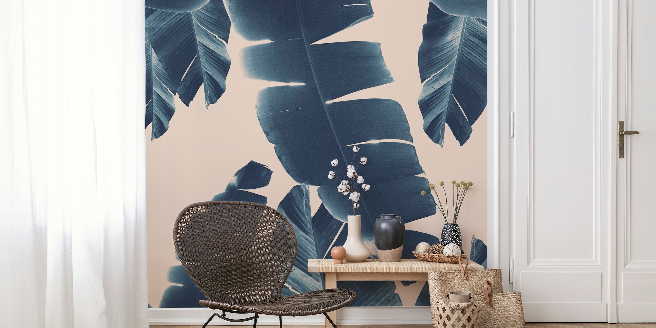 Banana Leaves wall mural with a summer vibe in a monochrome palette