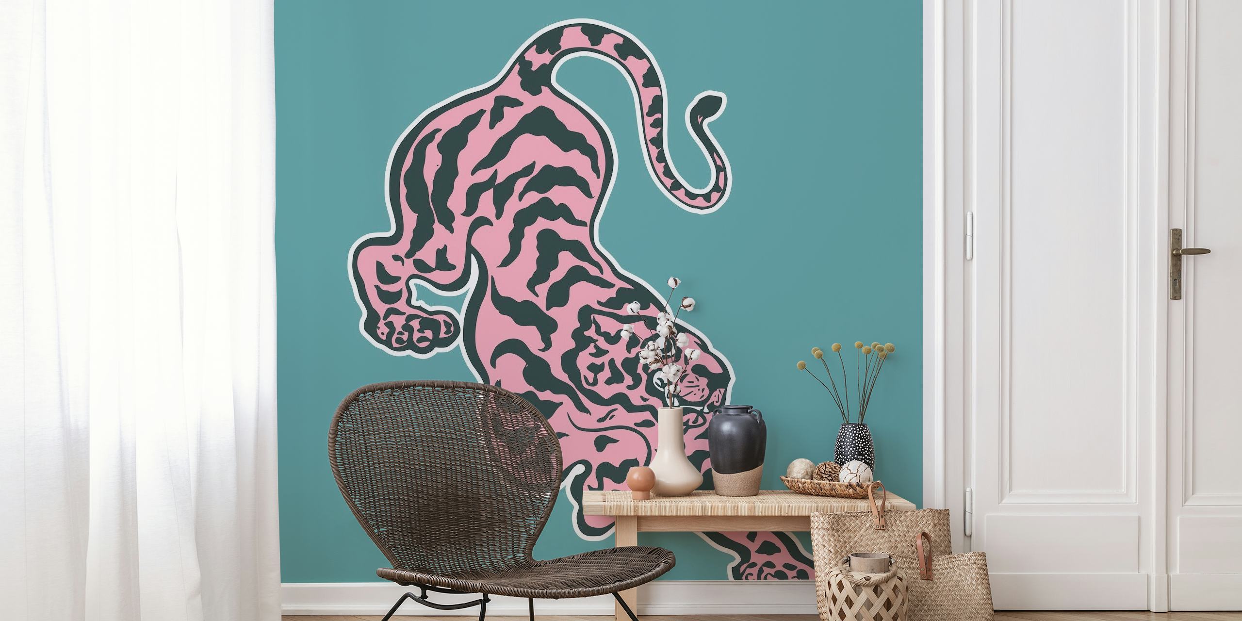 Pink Tiger on Aqua wallpaper