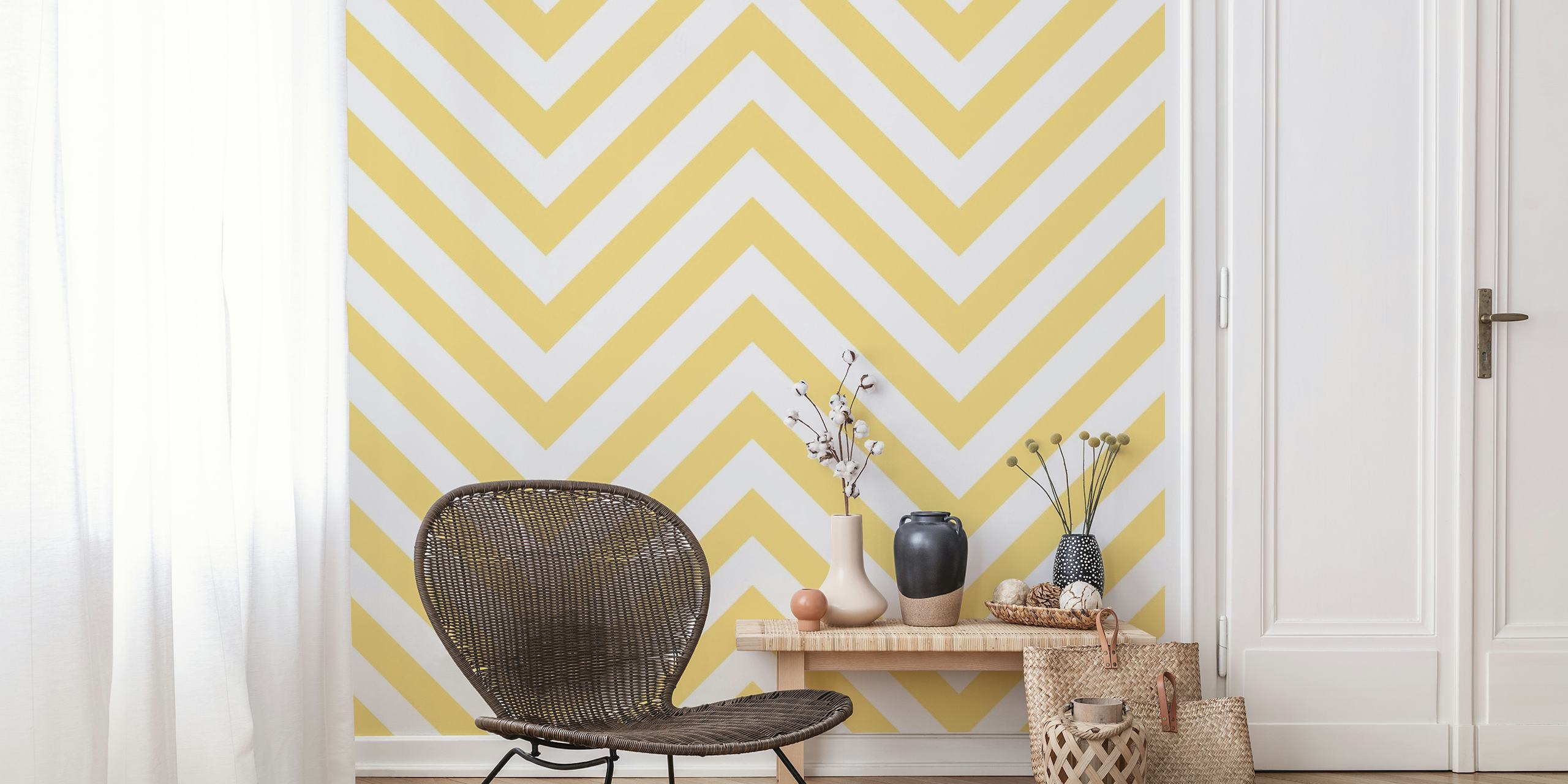 Geometric yellow white chevron wallpaper