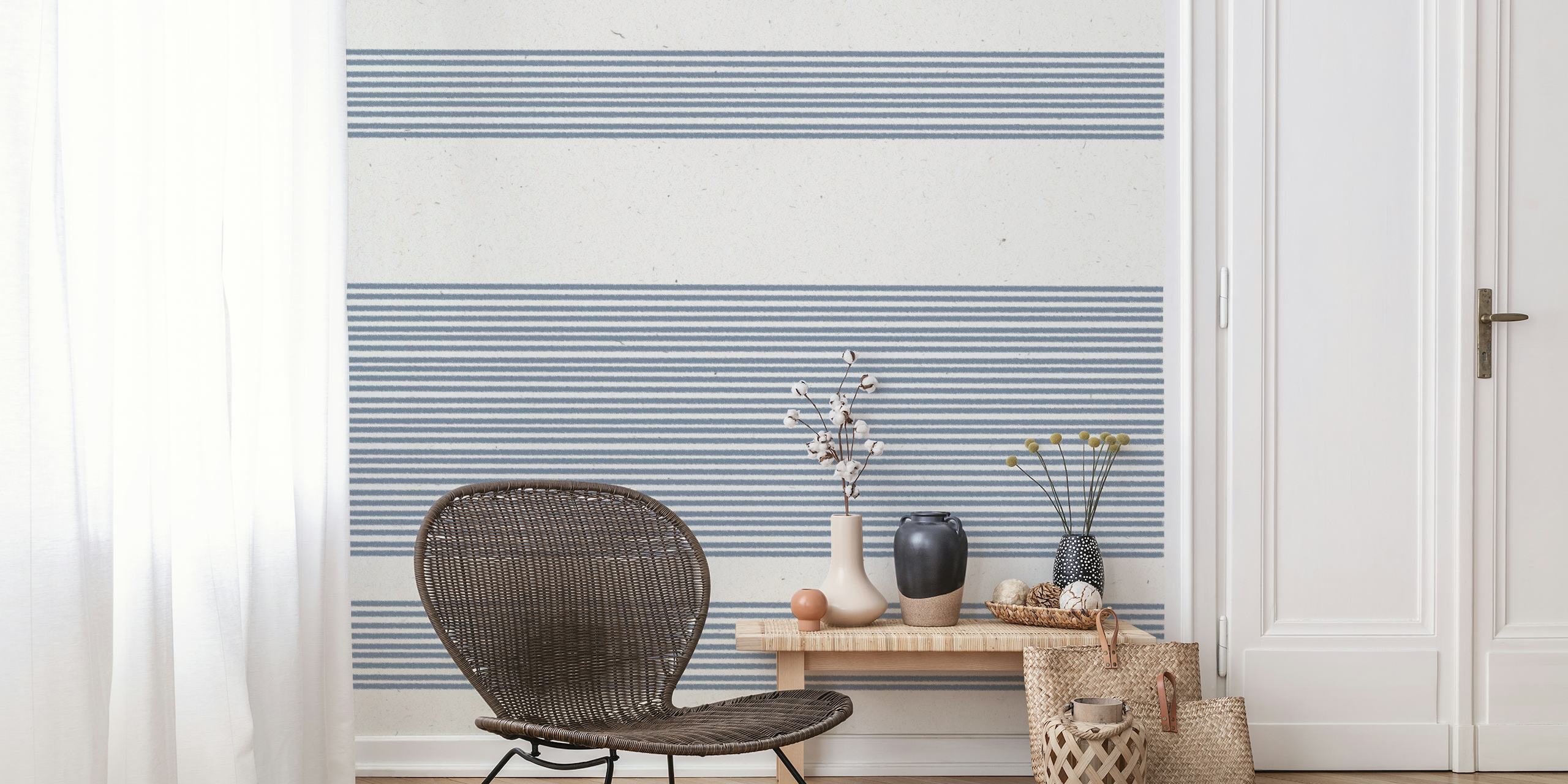 Modernes, minimalistisches Wandbild mit Japandi-Muster und ruhigem Streifendesign