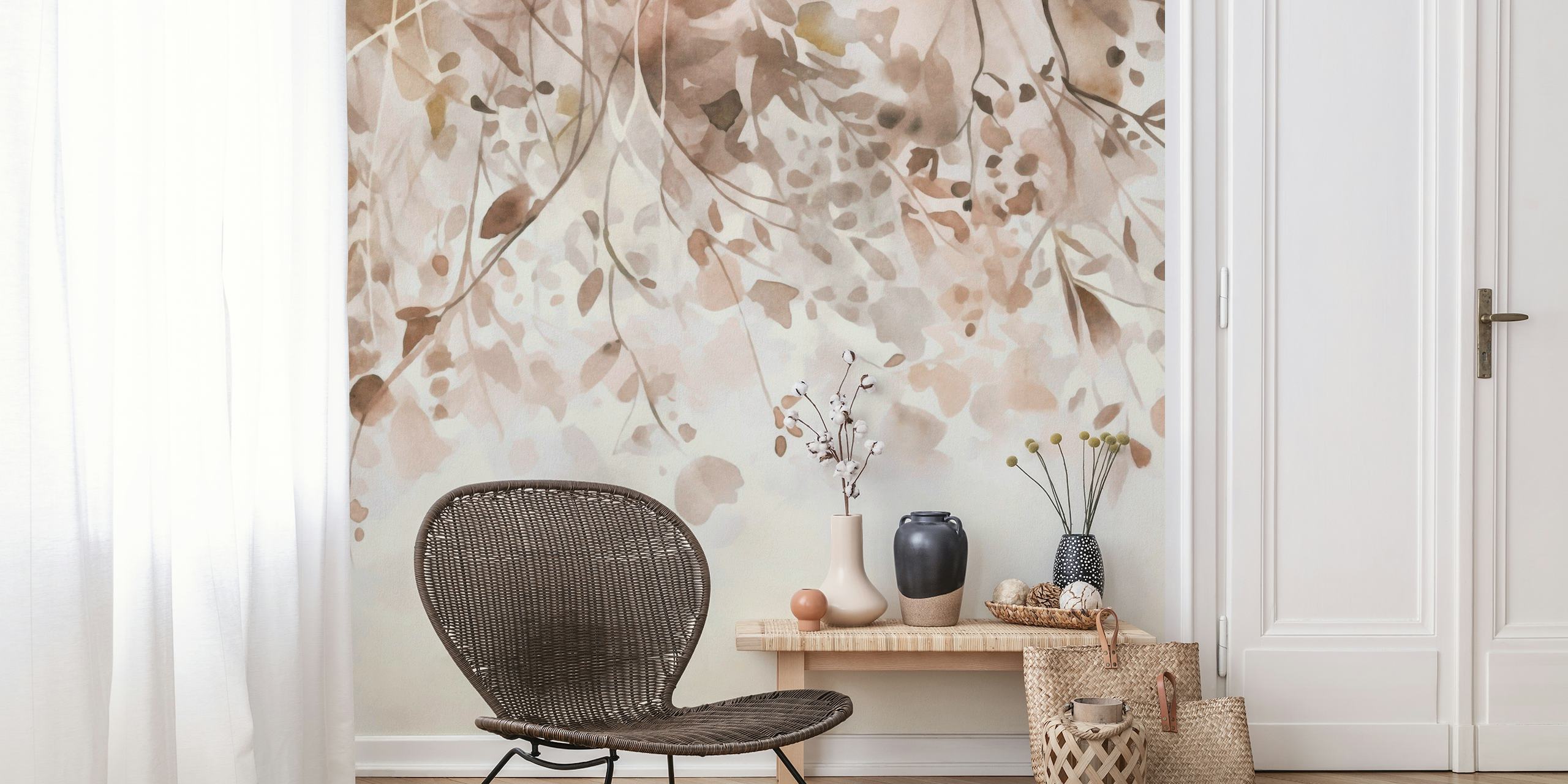 Buy Hanging Flowers Beige Watercolor Art Wallpaper | Happywall