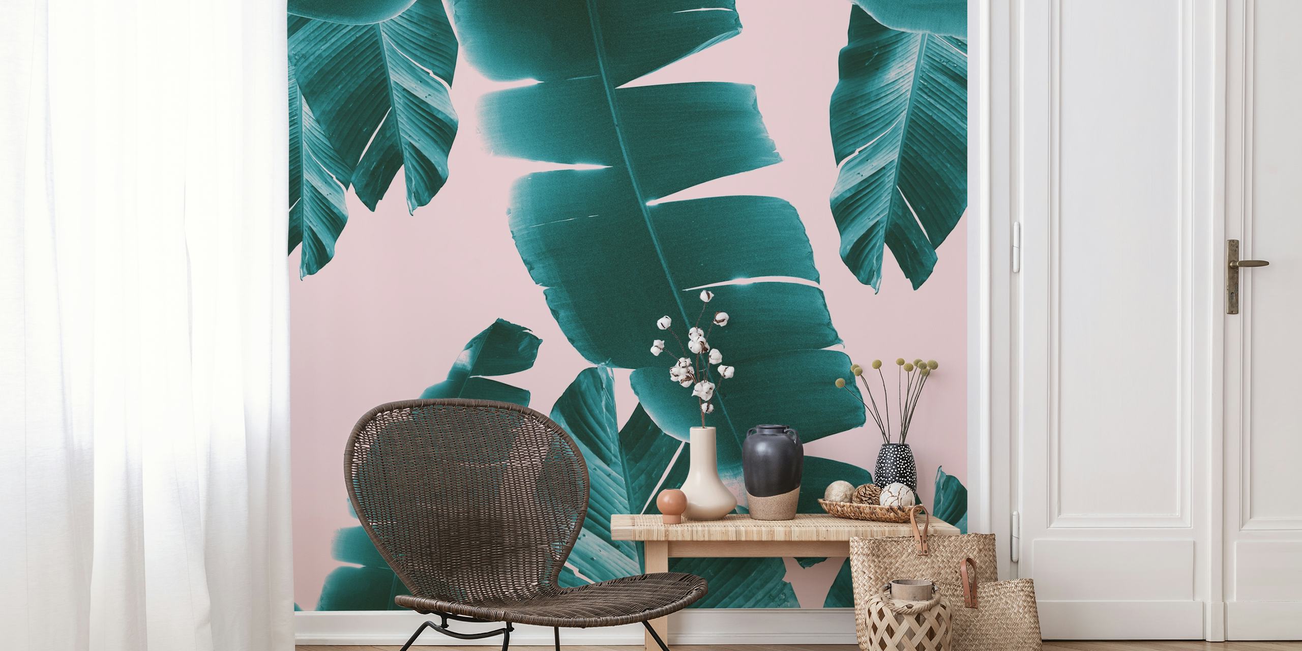 Banana Leaves Summer Vibes wallpaper in a room