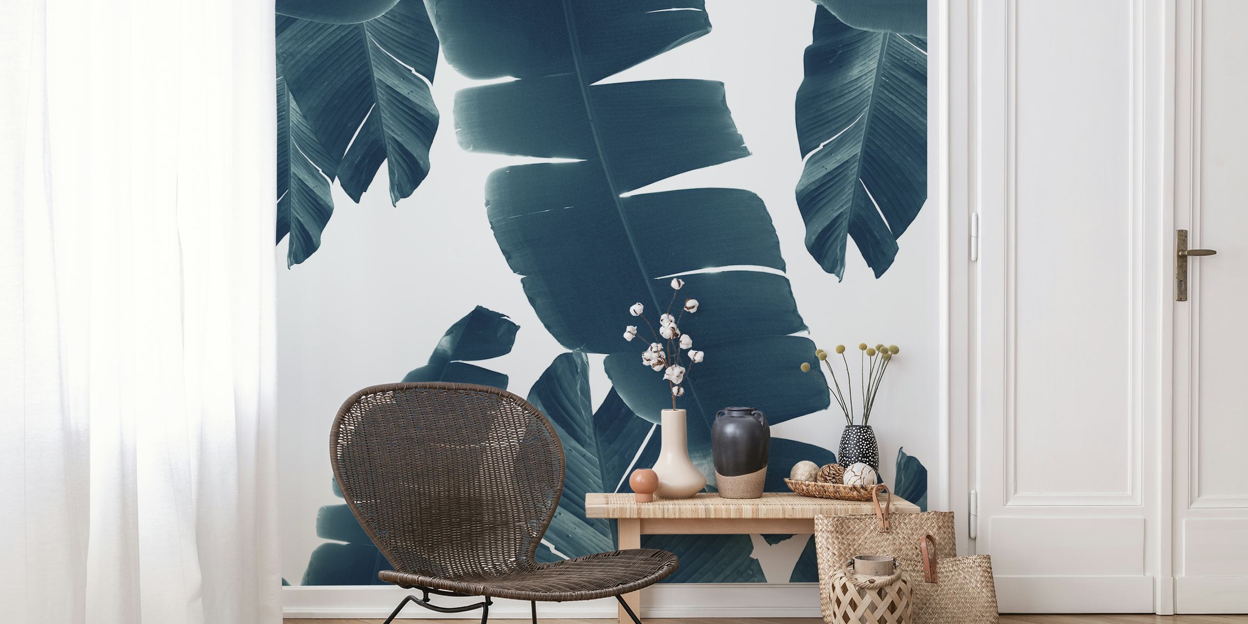 Banana Leaves Green Blue 2 wallpaper in room