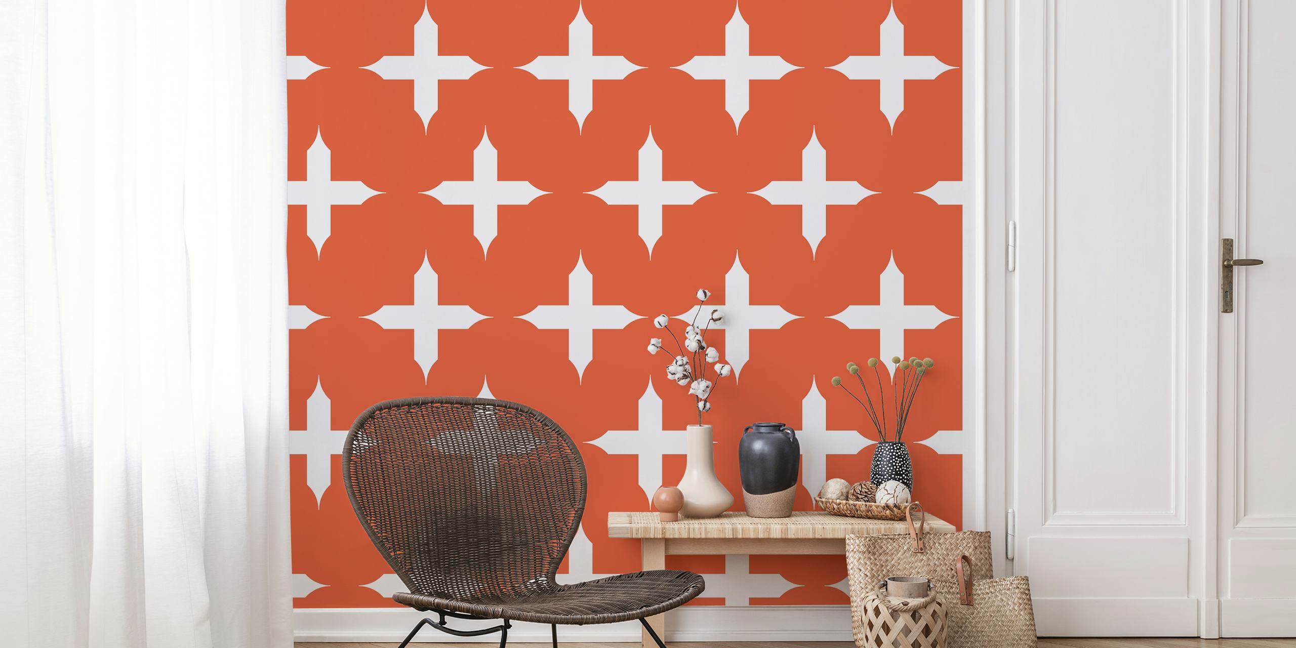 Pumpkin Orange Cross Pattern tapet i et rom