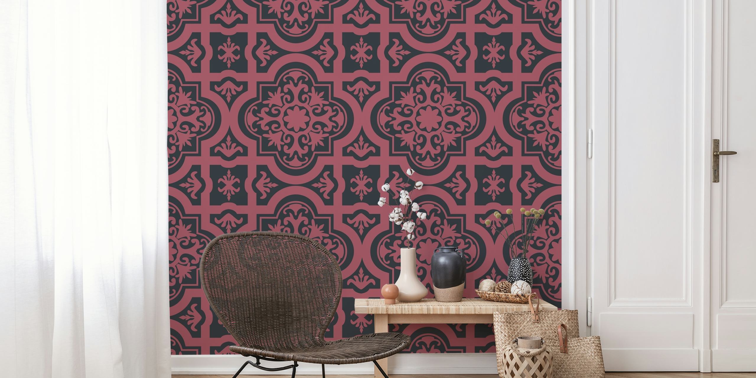 Talavera Marsala Black Orient wallpaper in a room