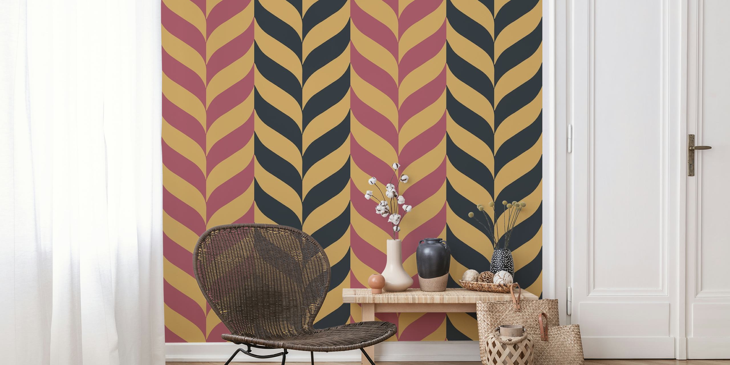 Saffron Chevron Black Burgundy τοιχογραφία με αφηρημένο γεωμετρικό μοτίβο