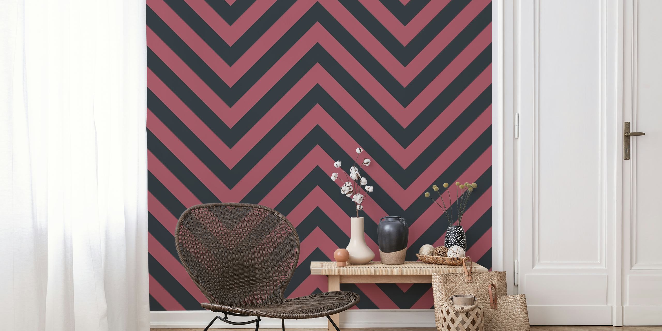 Papier peint Black Marsala Chevron dans une pièce