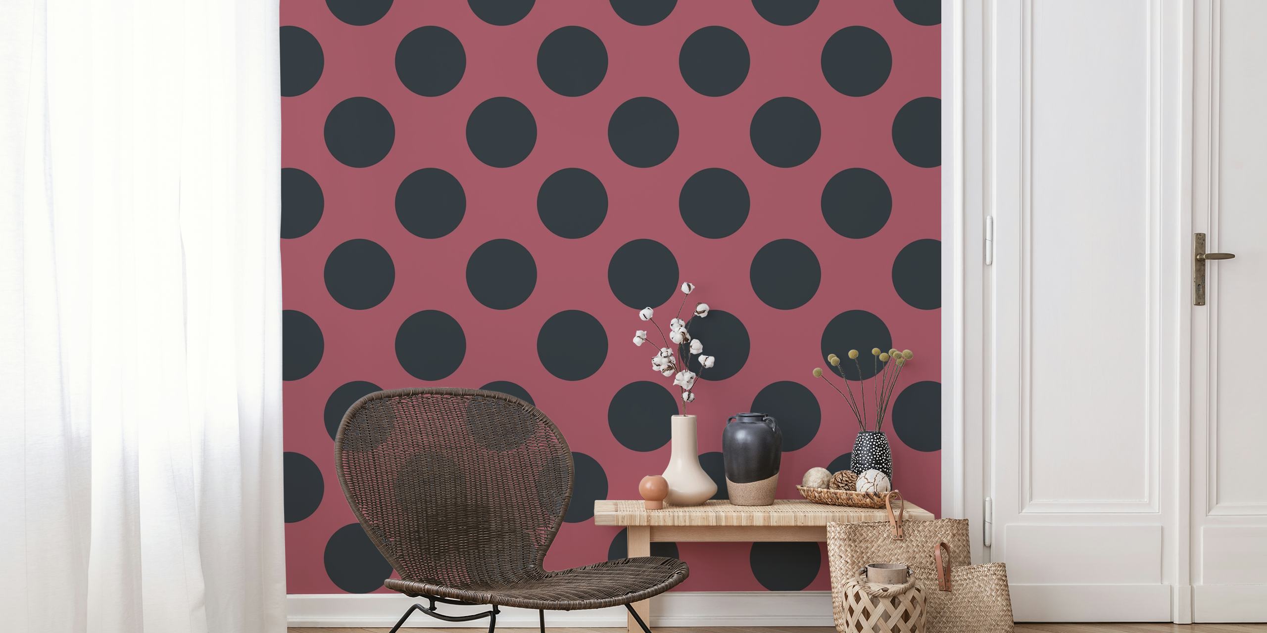Black polka dots wallpaper in a room