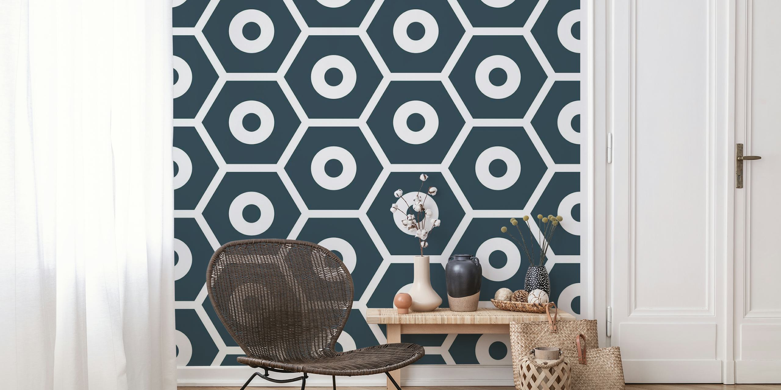 Black and white hexagons behang