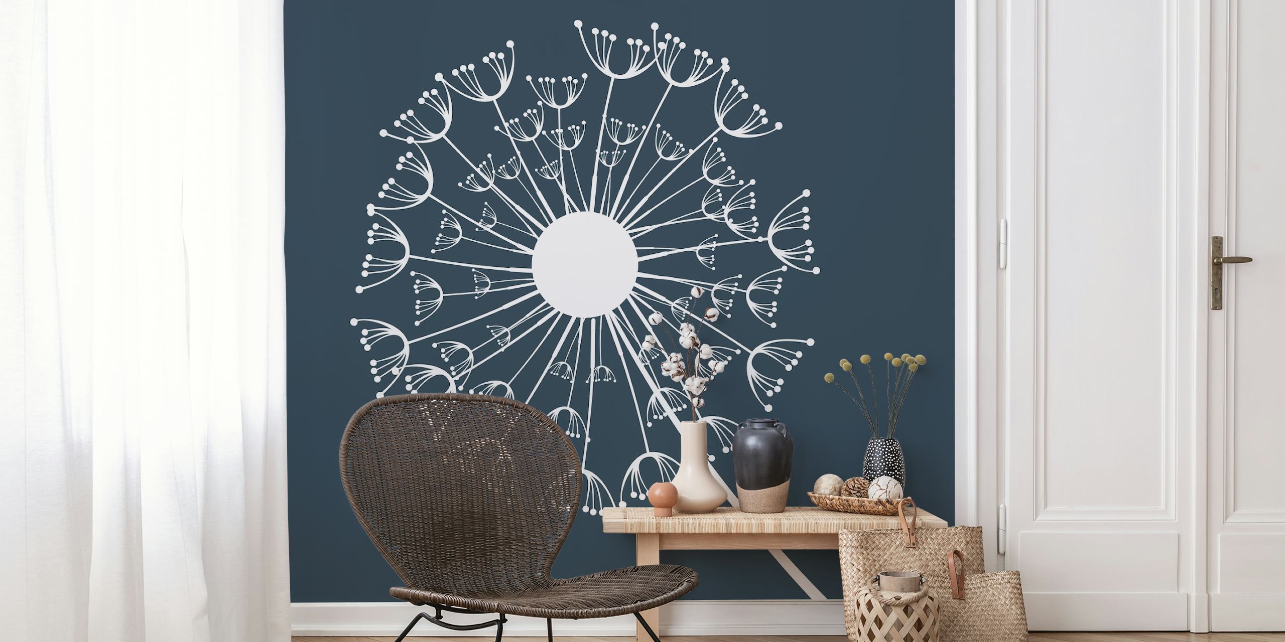 Papel tapiz Charcoal Minimal Dandelion en una habitación