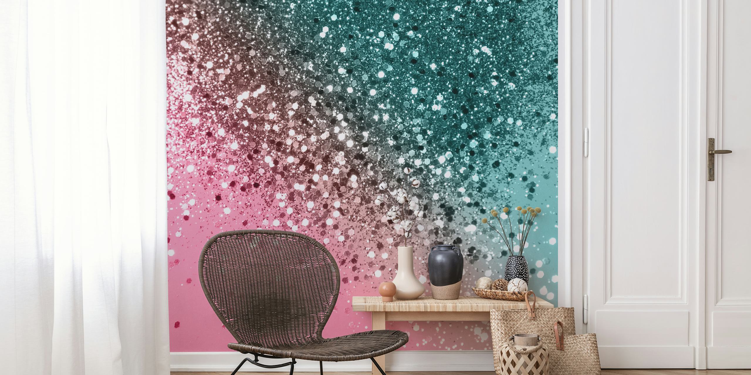 Tropical Watermelon Glitter Tapete in einem Raum