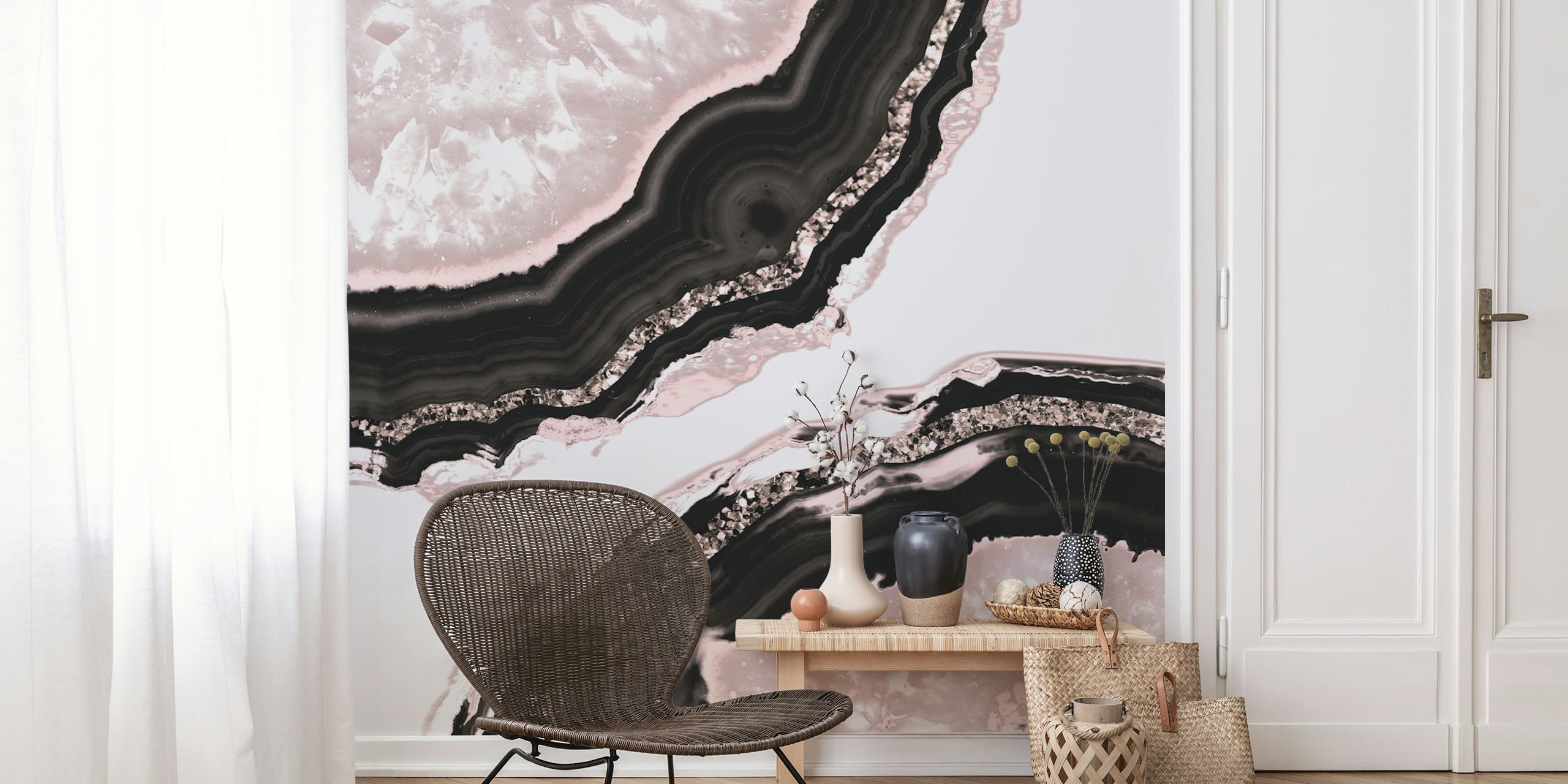 Agate pattern with pink and black hues wallpaper