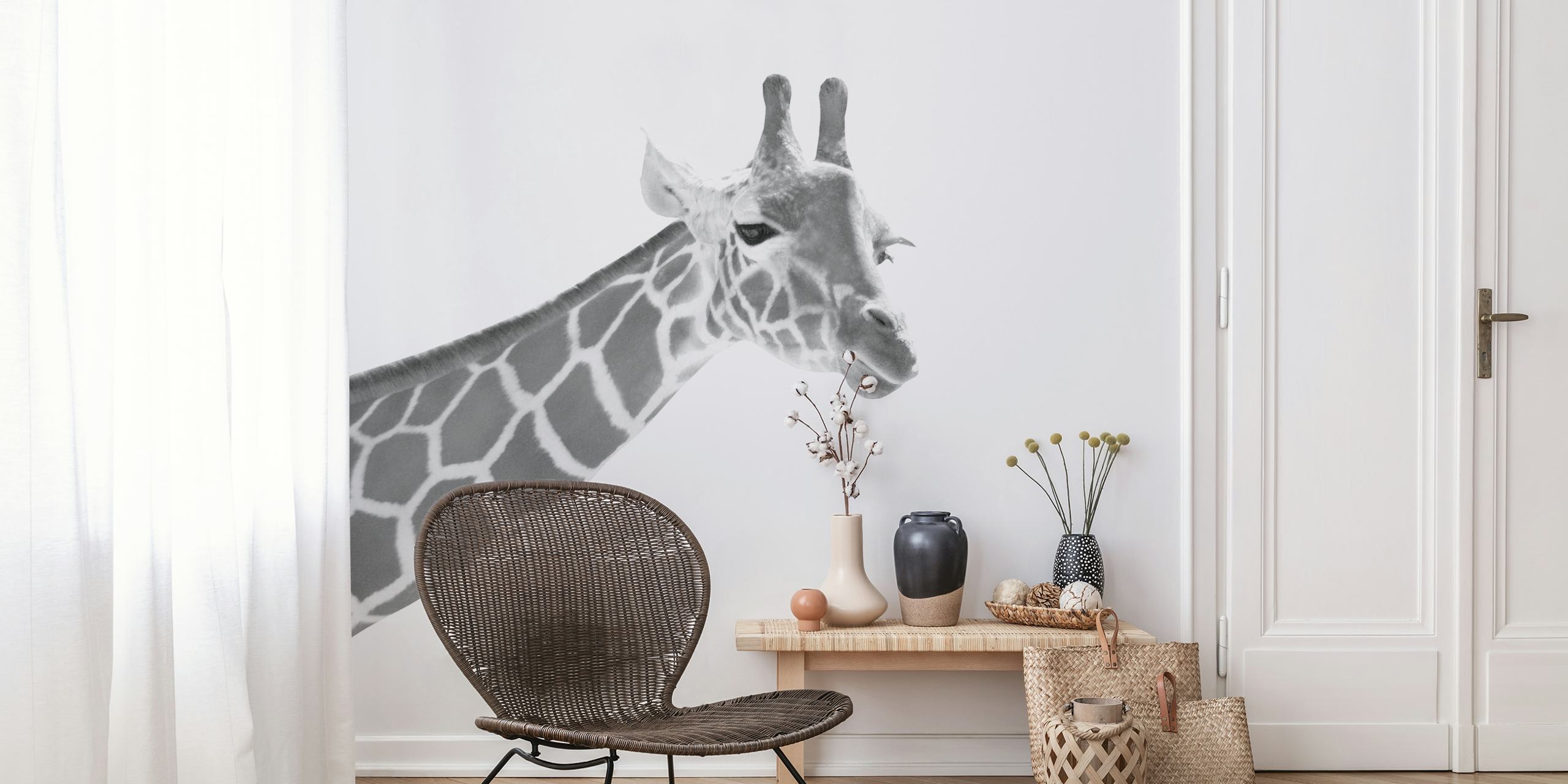 Giraffe schwarz-weiß Tapete in einem Raum