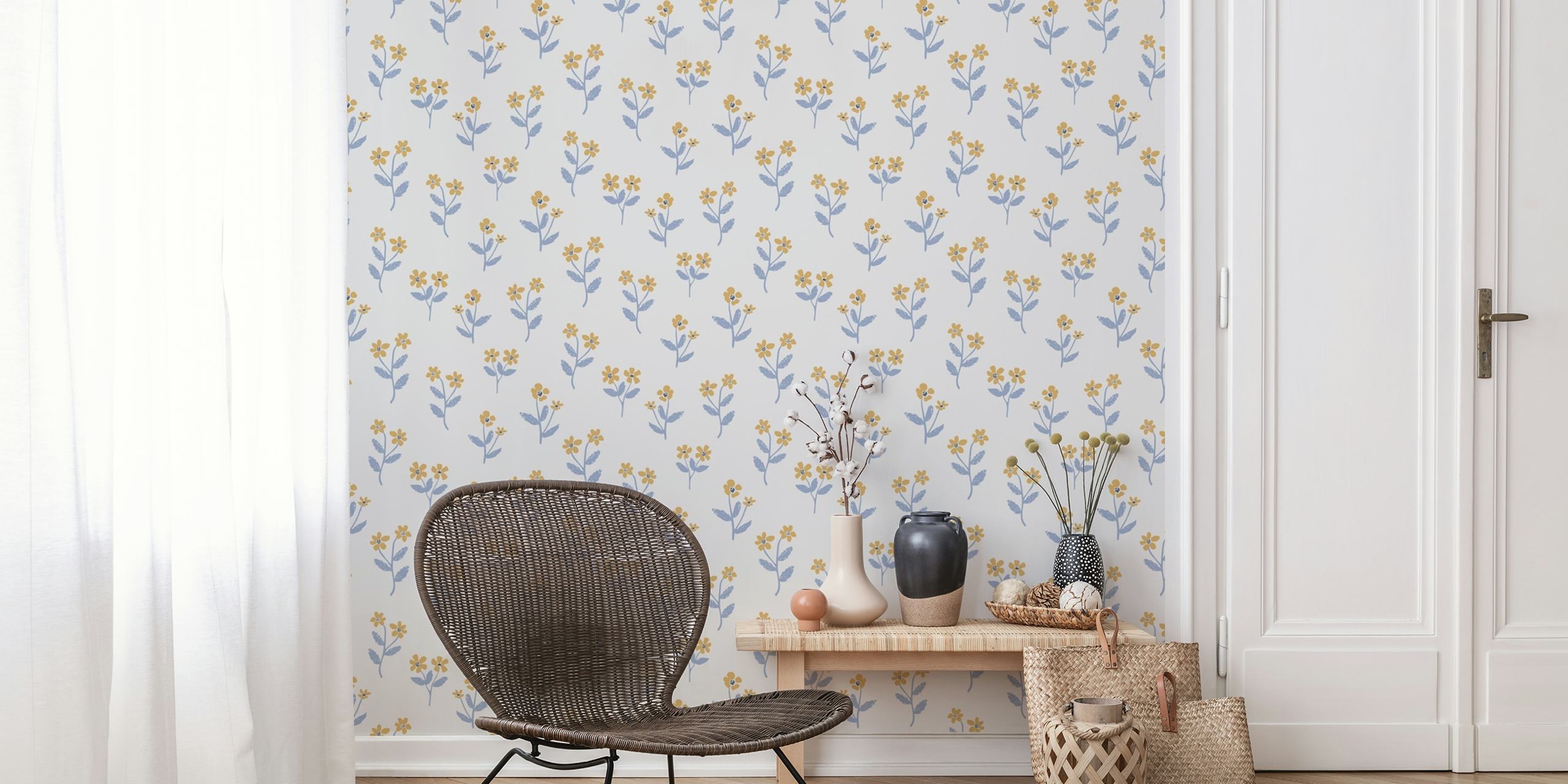 Sophia blue yellow papel de parede floral