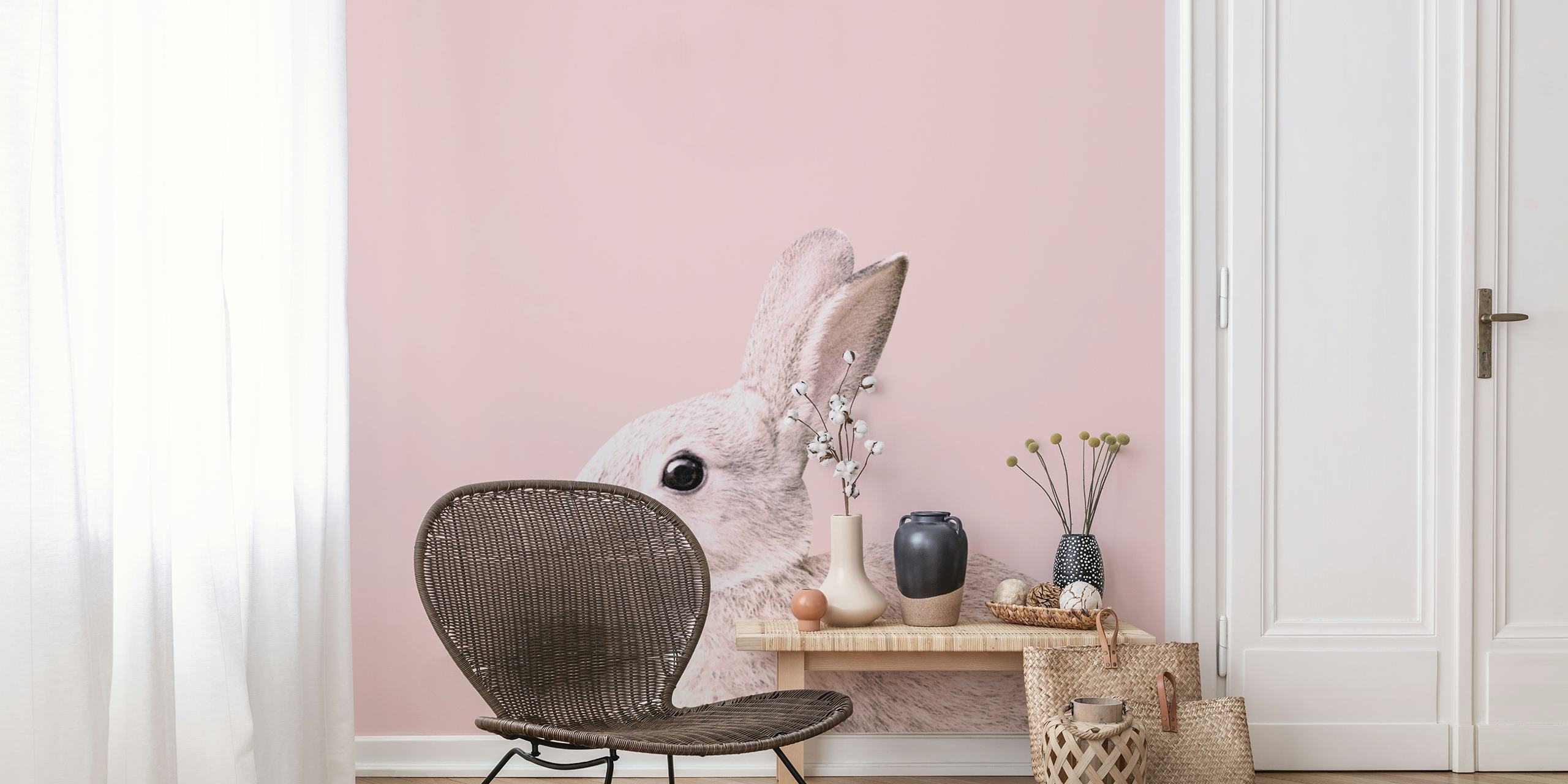 Blush Baby Bunny on pink background wallpaper
