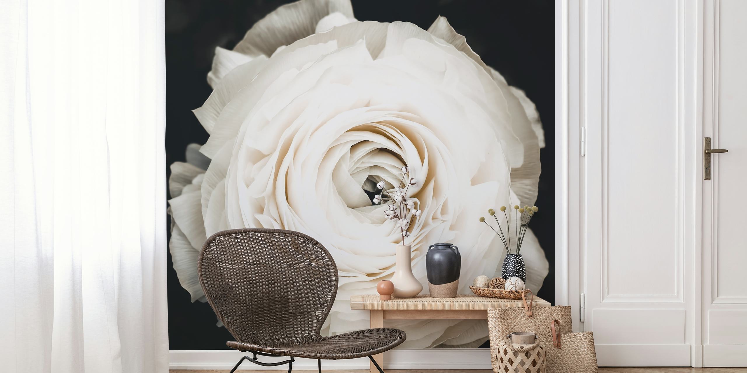 Papier peint Flower White Ranunculus dans une pièce