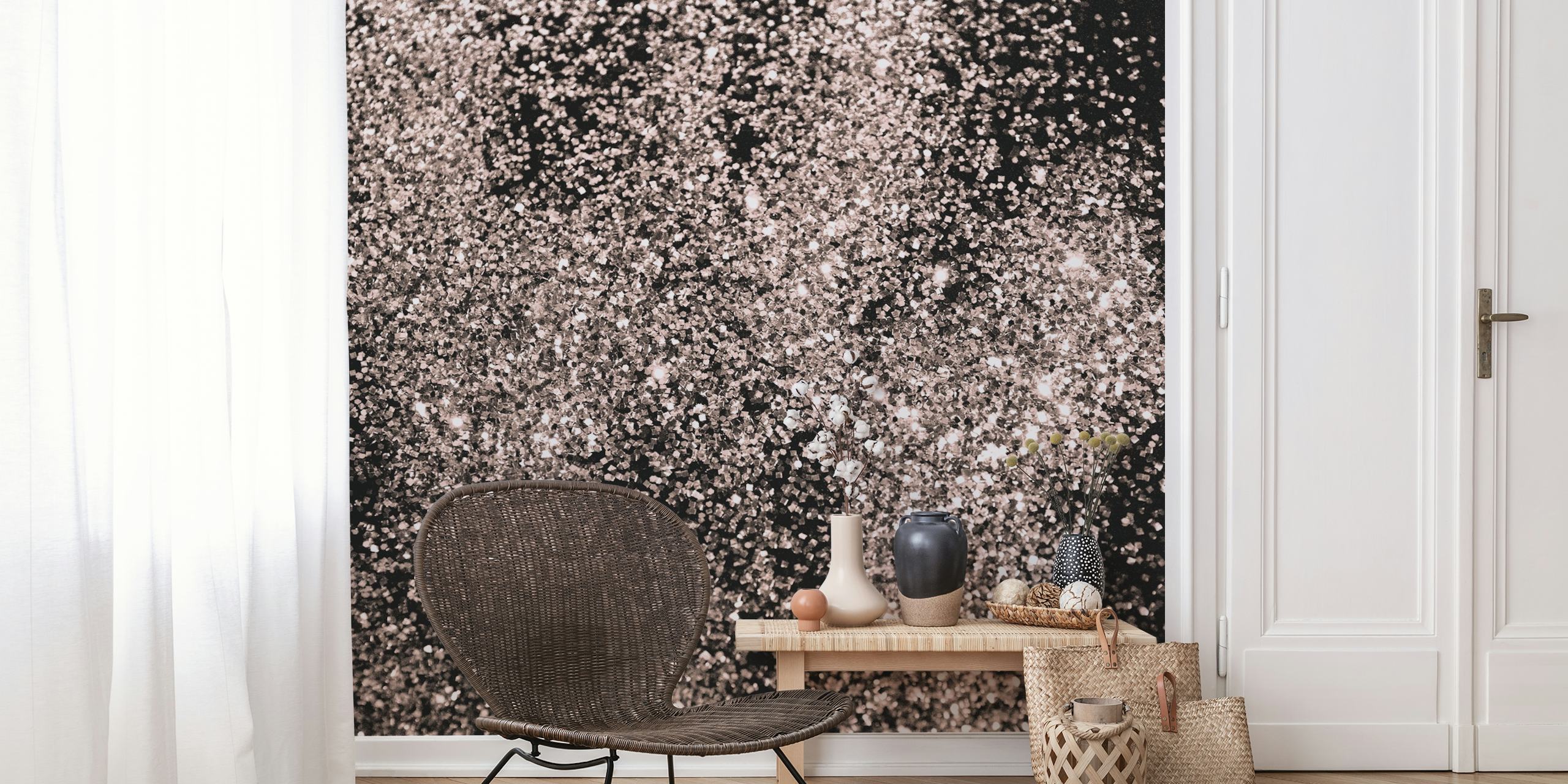 Sparkling rose gold glitter wallpaper in a room
