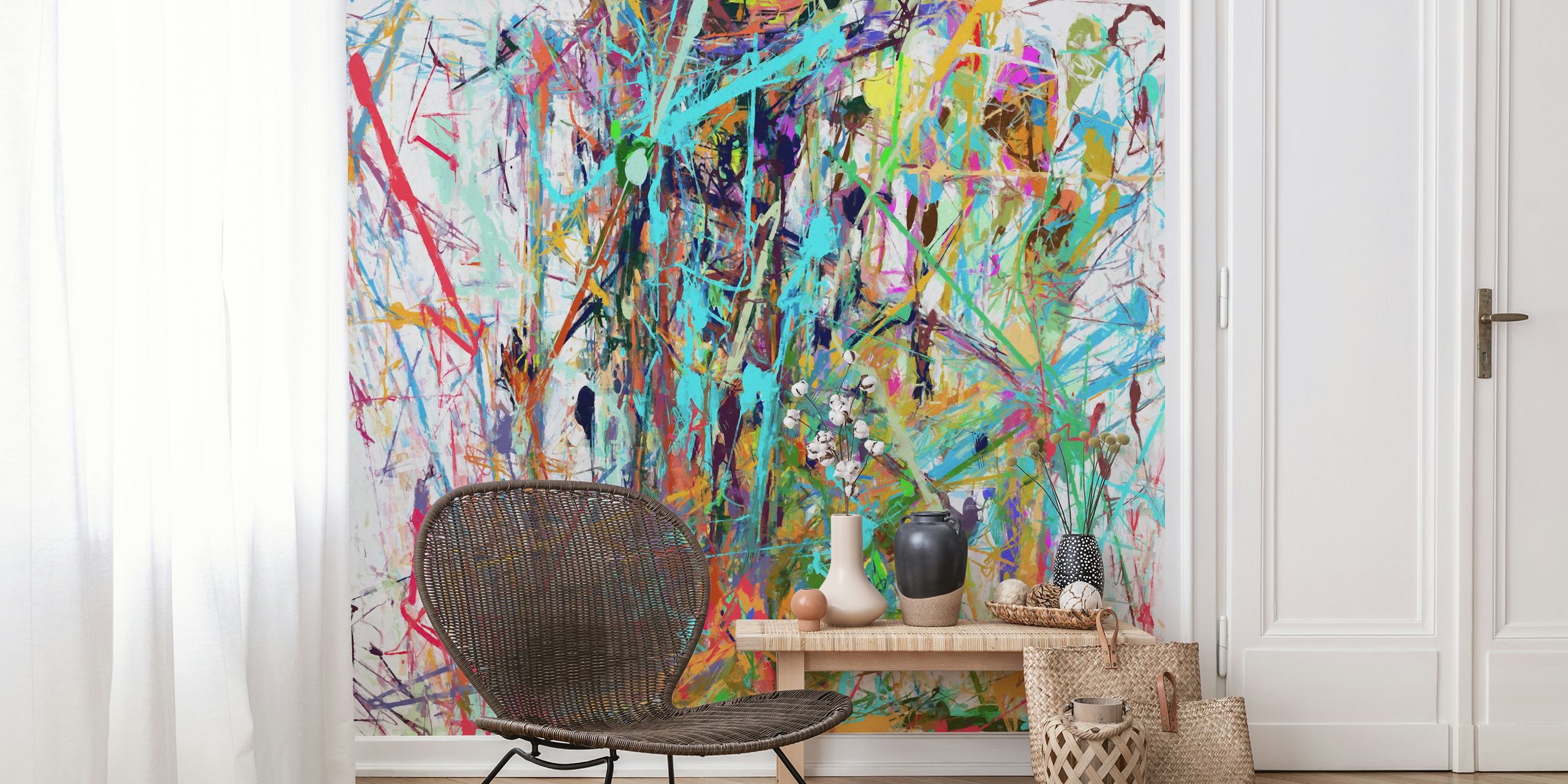 Colorful abstract splatter patterns in various hues wallpaper