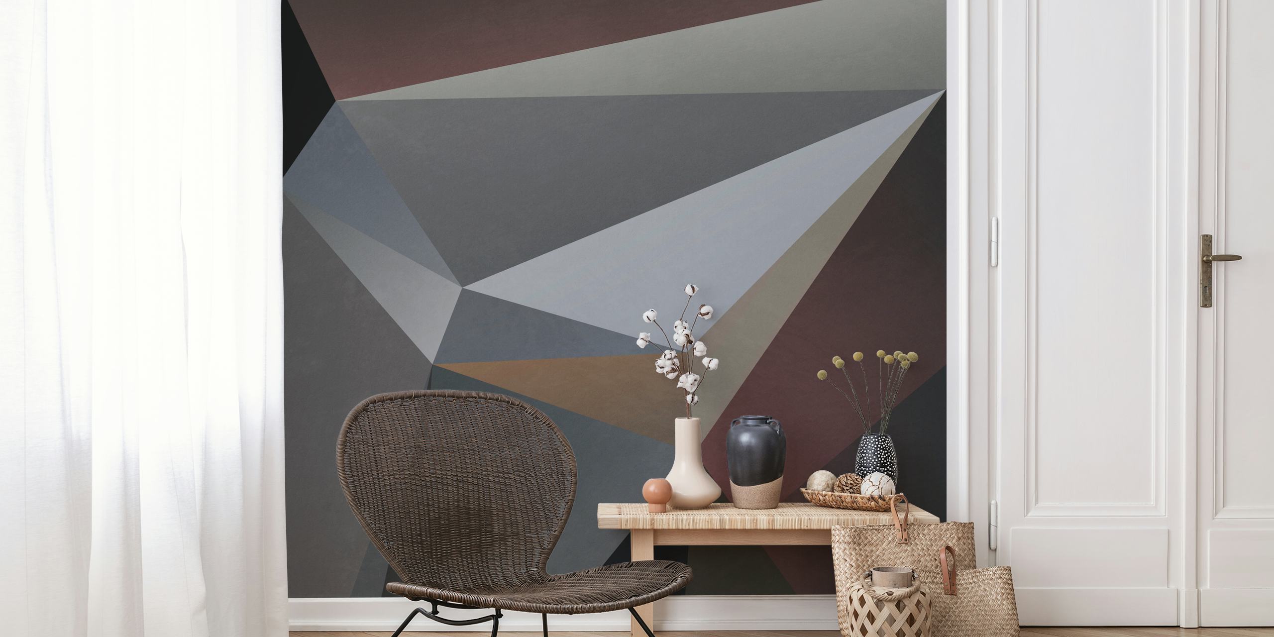 Geometric triangular shapes in grey, black, and tan wallpaper
