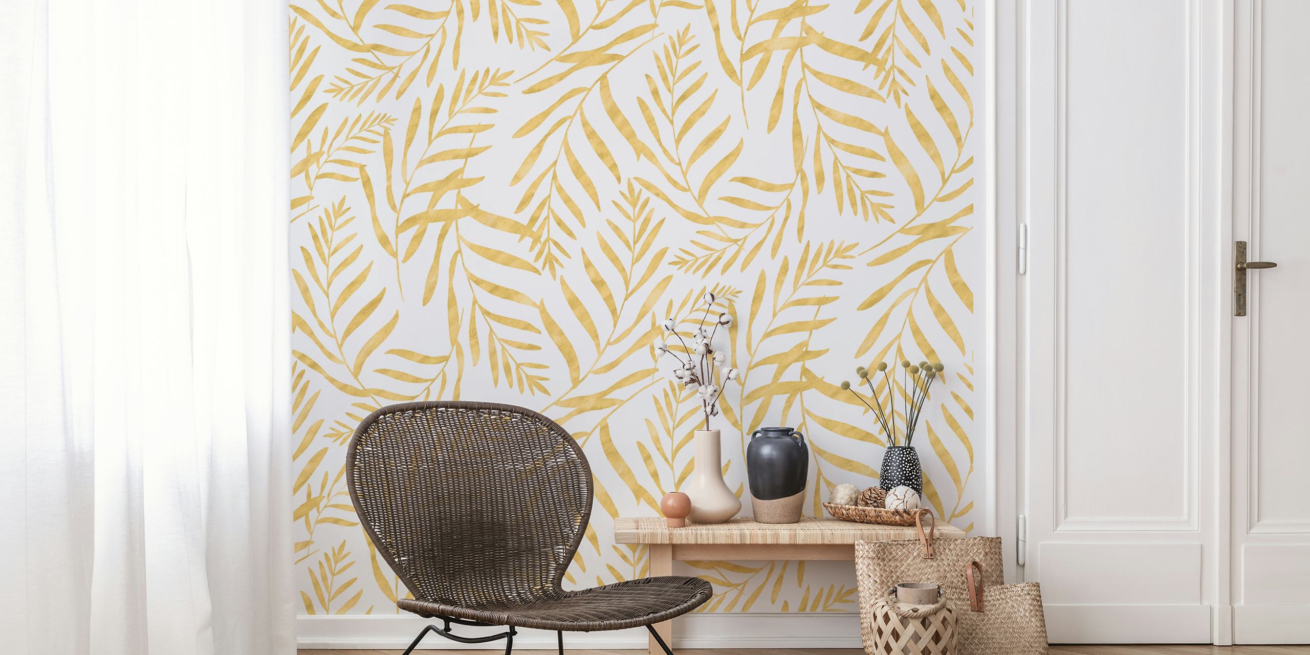 Papel de parede Gold leaves exibido em um quarto