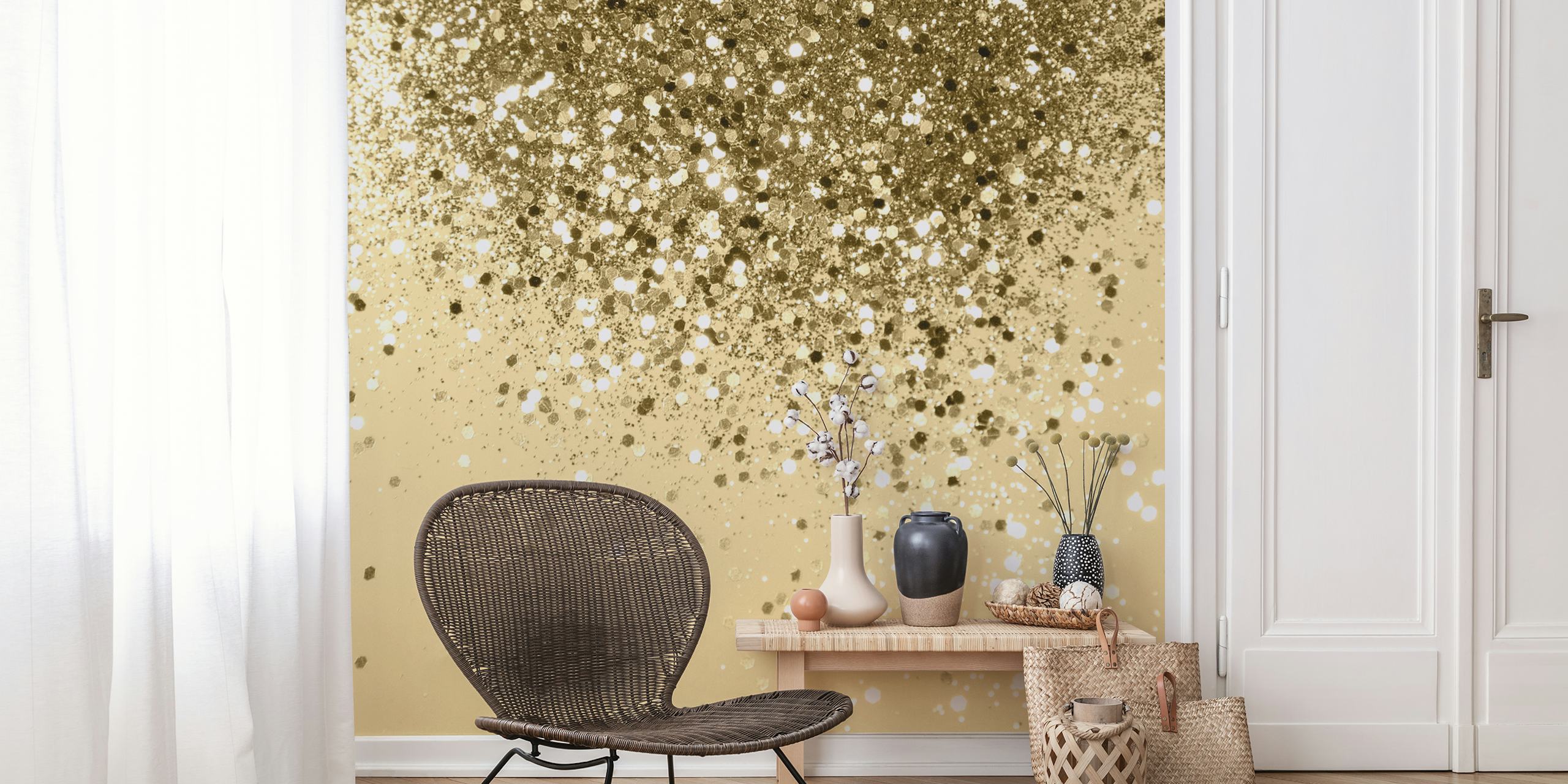 Mural de pared brillante Cali Summer Vibes que muestra motas doradas brillantes sobre un fondo neutro