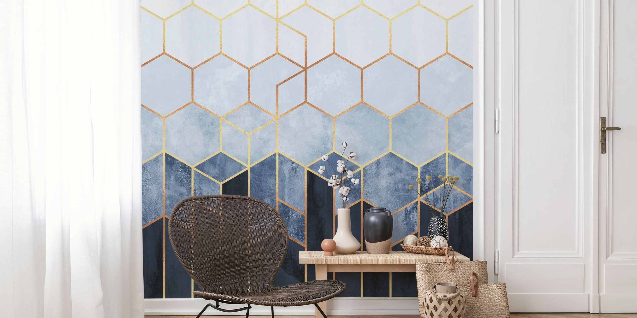 Stunning display of Blue Hexagonal Wallpaper