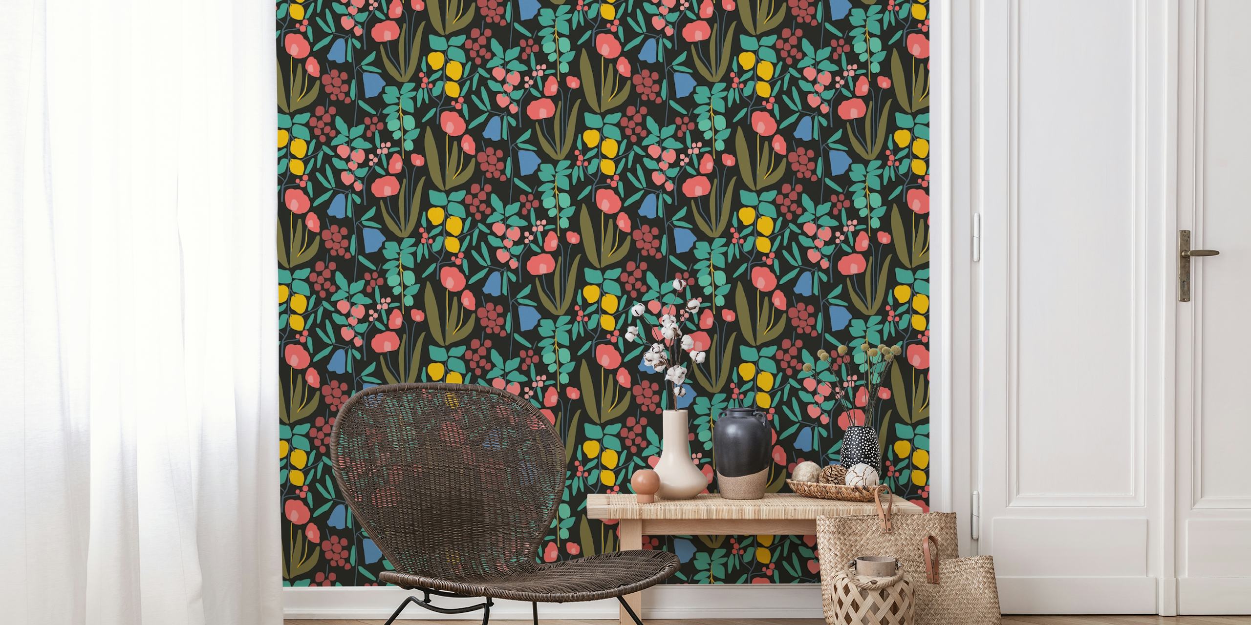 Colorful fruit and foliage pattern wall mural from happywall.com named Fruity Garden