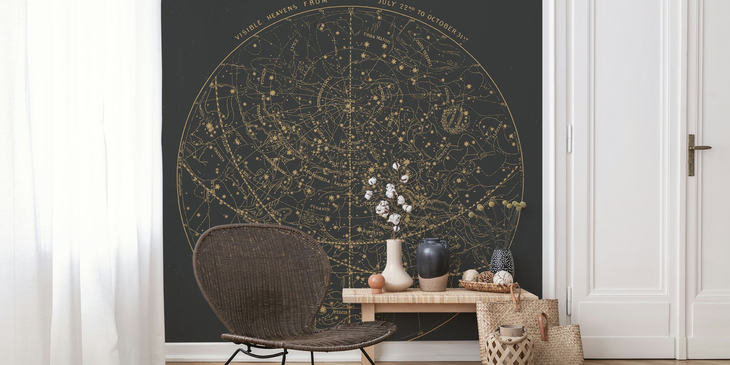Carta da parati con mappa stellare celeste in colori scuri da happywall.com