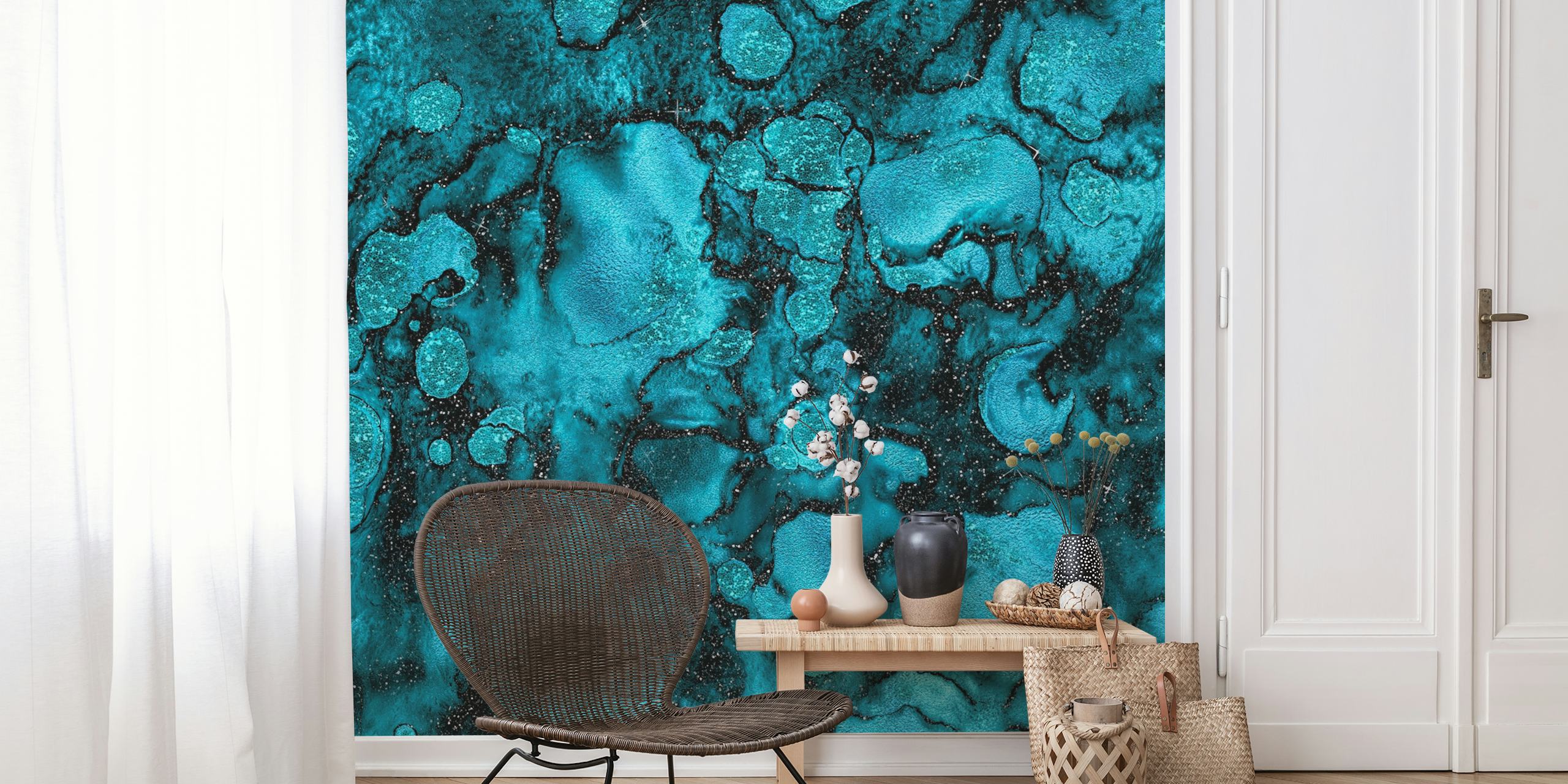 Elegantní fototapeta s texturou modrého mramoru s vířícími azurovými vzory