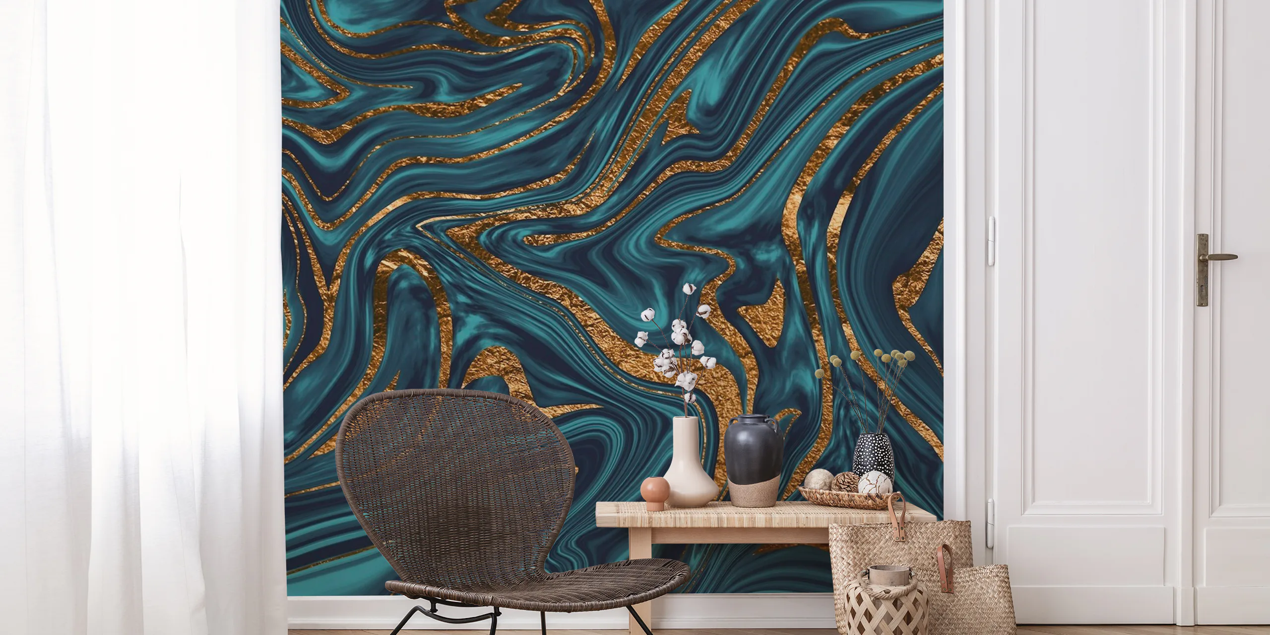 Teal and Copper Marble Wallpaper | Luxury Foil Mural | Happywall